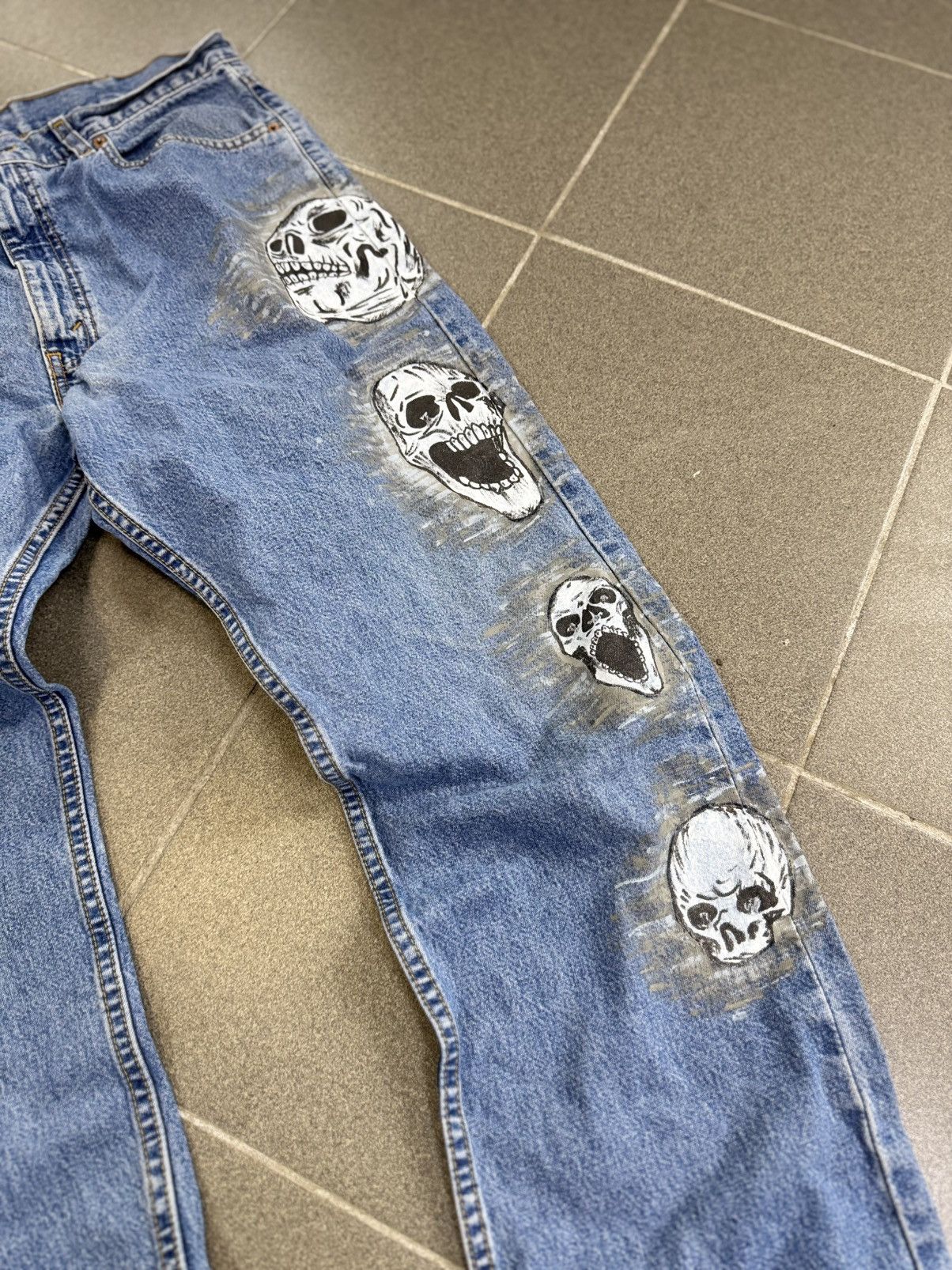 Levi's Vintage Levi’s Skull Stonewashed Denim Custom Handmade Jeans Size US 31 - 2 Thumbnail