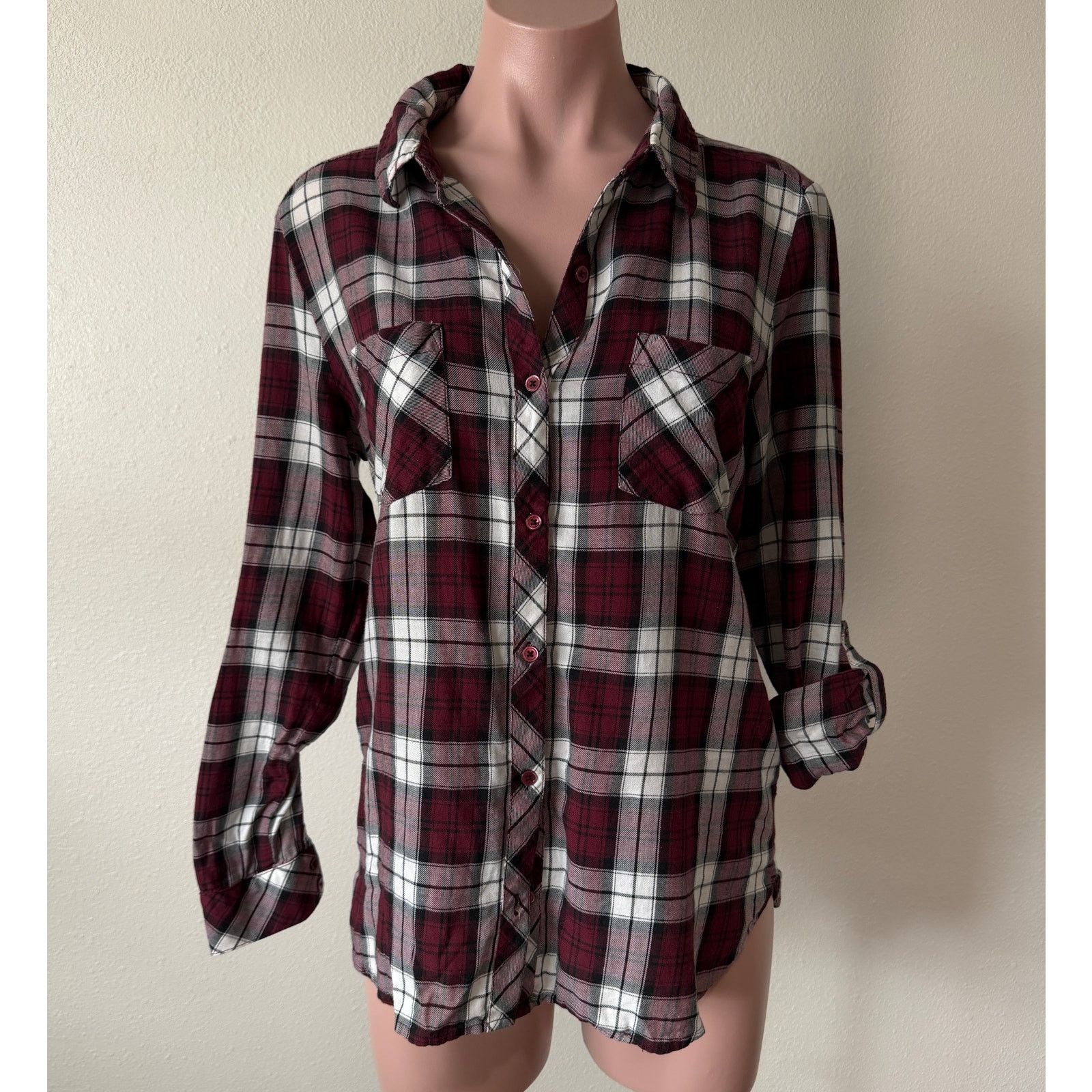 Joie Soft Joie Eggplant Plaid Pocket Roll Tab Shirt Button SM Size S / US 4 / IT 40 - 1 Thumbnail
