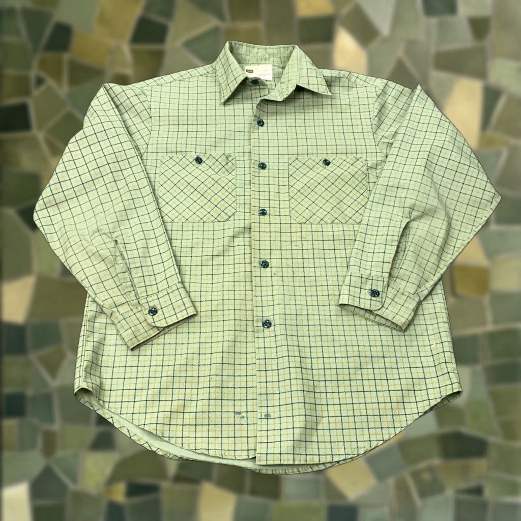 Sears VINTAGE Sears Perma-Prest Shirt Mens 15 Green Plaid Button-Up 70s 80s Full Button Down, Pockets, Regular Fit mens Size US M / EU 48-50 / 2 - 1 Thumbnail