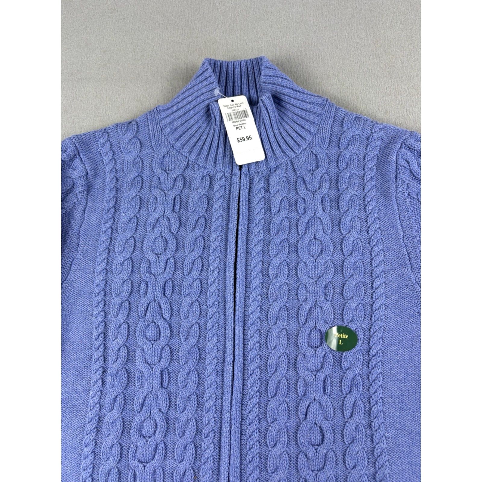 Vintage LL Bean Sweater Women’s Full Zip Petite Size L Blue Cable Knit Outdoors NEW Size L / US 10 / IT 46 - 2 Thumbnail