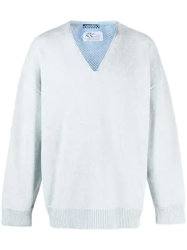 Raf Simons o1y0325 Logo V-neck Sweater in Light Blue Size US S / EU 44-46 / 1 - 1 Thumbnail