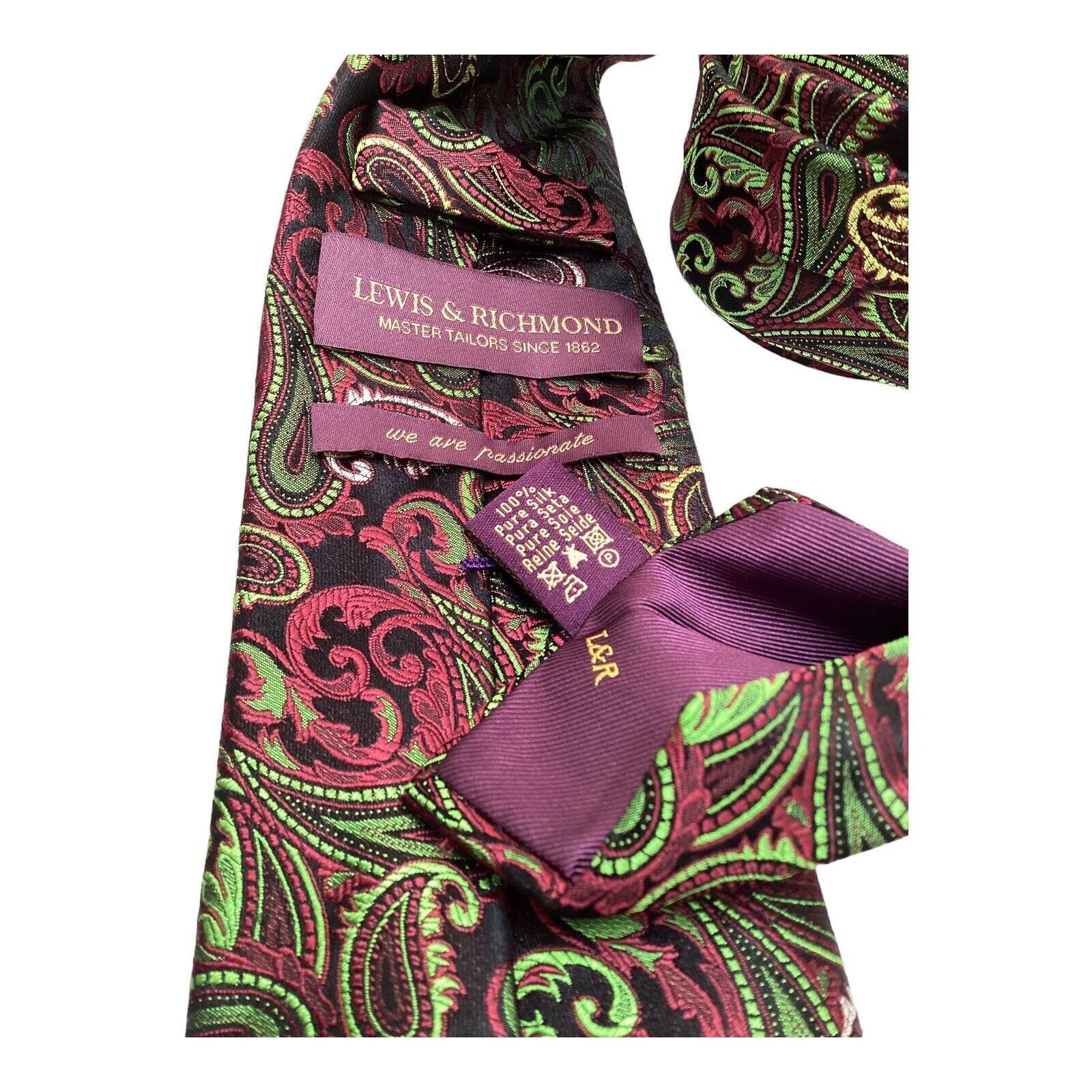 Other LEWIS & RICHMOND Green Paisley Luxury Designer Silk Tie W: 3 Size ONE SIZE - 5 Thumbnail