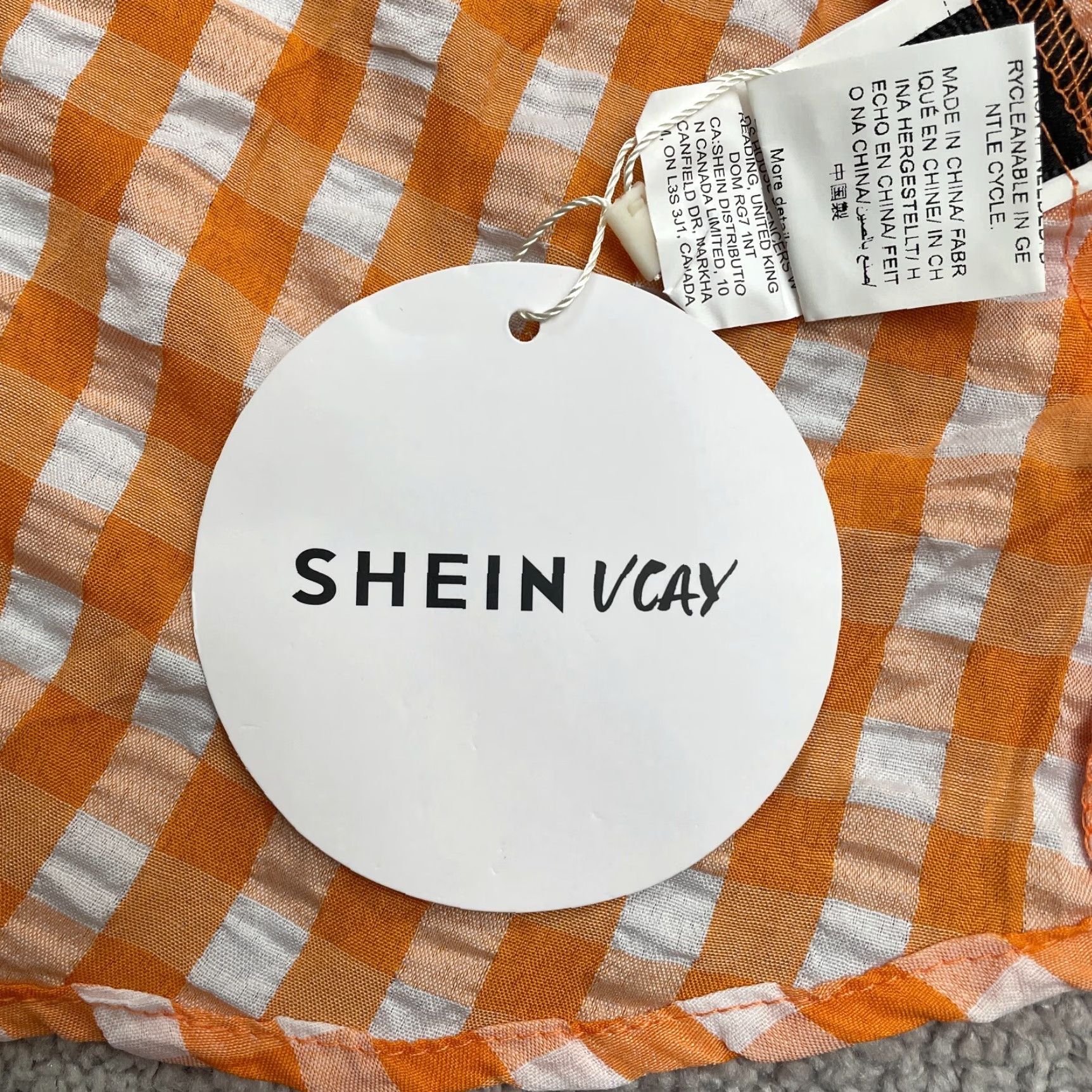 Shein SheIn Cropped Top Off Shoulder Check Orange White XL Women NWT Summer Knit Blouse Short Sleeve Casual Shirt Plus Size Womens Size XL / US 12-14 / IT 48-50 - 4 Thumbnail