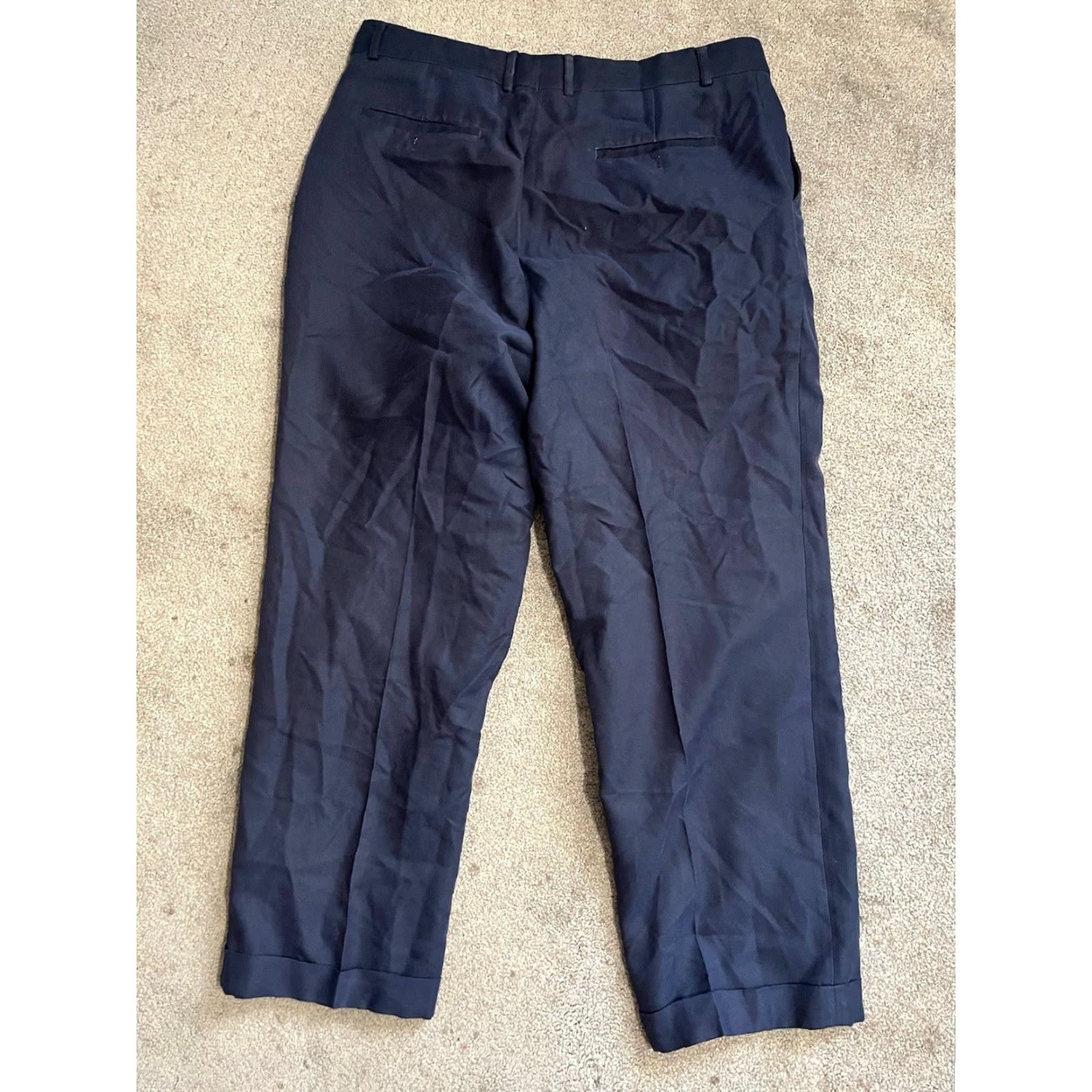 Vintage VINTAGE Greg Norman Pants Navy Blue Pleated Straight Leg Men 36W 27L Hem Chino Five Iron Regular Mens Size US 36 / EU 52 - 3 Thumbnail