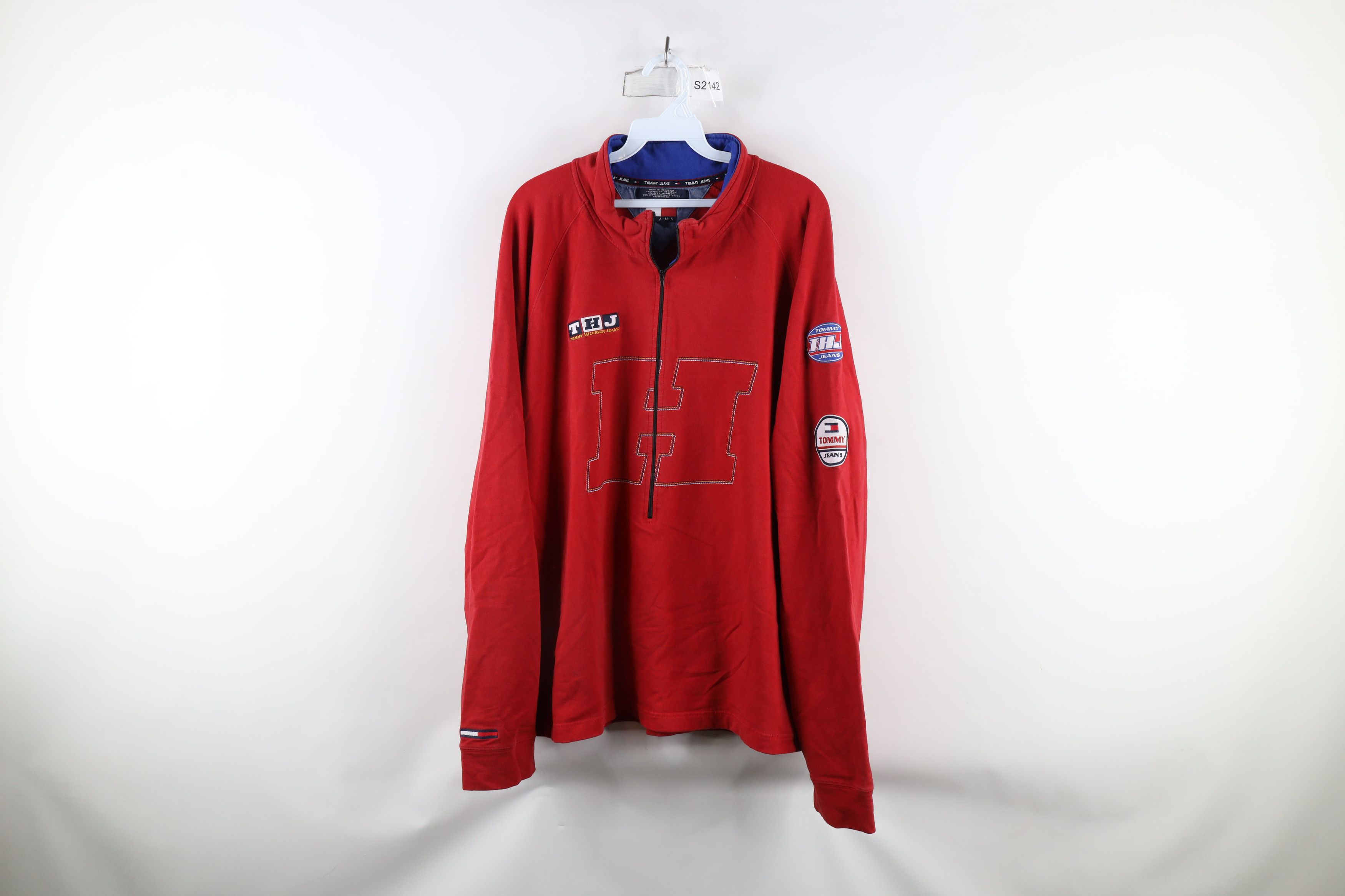 Tommy Hilfiger × Vintage Vintage 90s Tommy Hilfiger Out Big Logo Half Zip Sweater Size US XXL / EU 58 / 5 - 1 Thumbnail