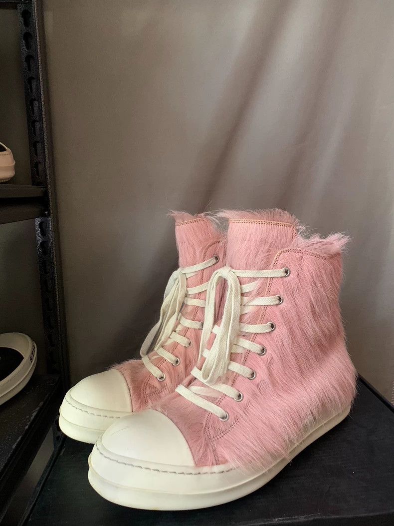Rick Owens Rick Owens Pink Horsehair High-Top Sneakers-yf Size US 8 / EU 41 - 1 Thumbnail