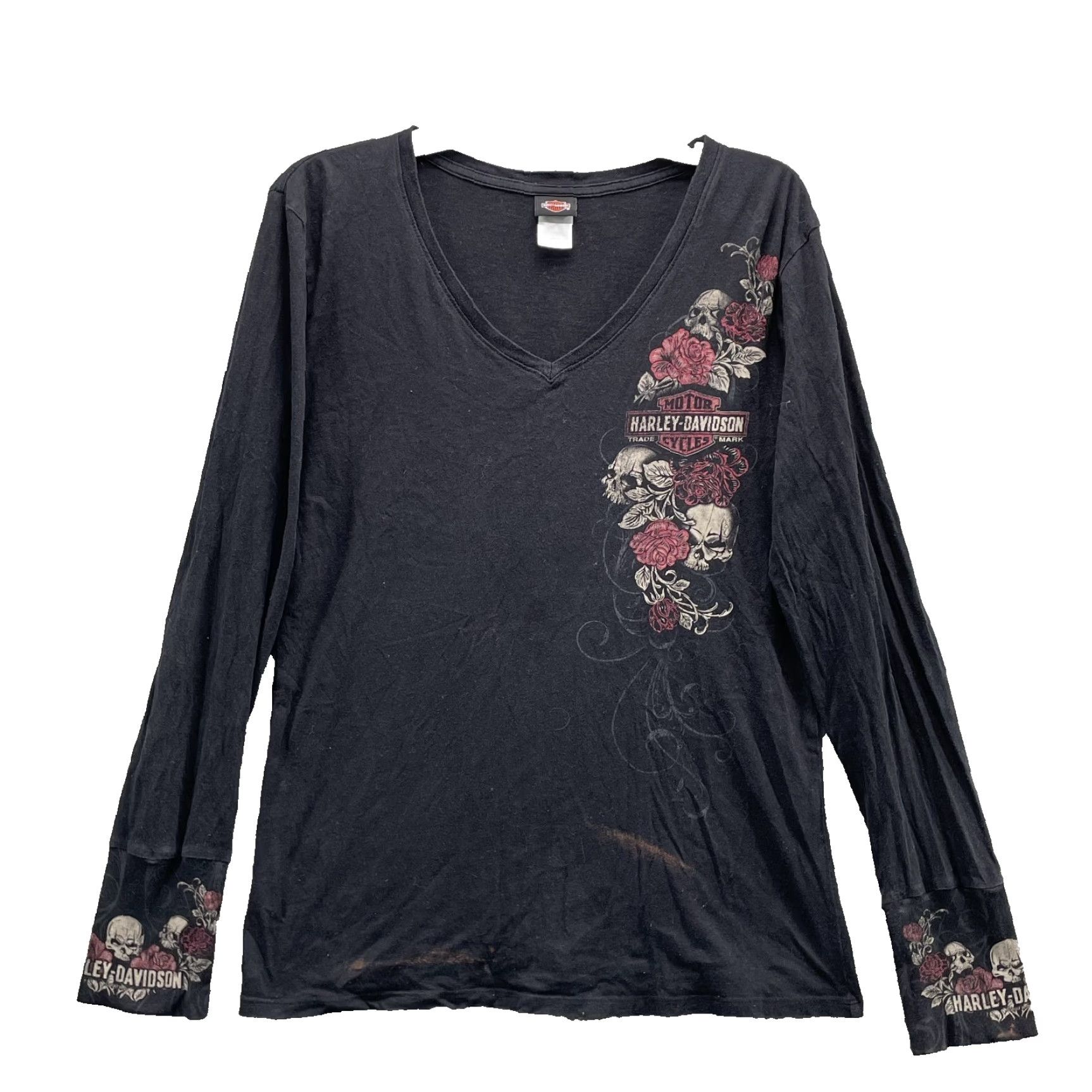 Harley Davidson VINTAGE Harley-Davidson T-Shirt Women's Medium Y2k Biker Rocker Gothic Moto Skull Roses Size M / US 6-8 / IT 42-44 - 2 Thumbnail