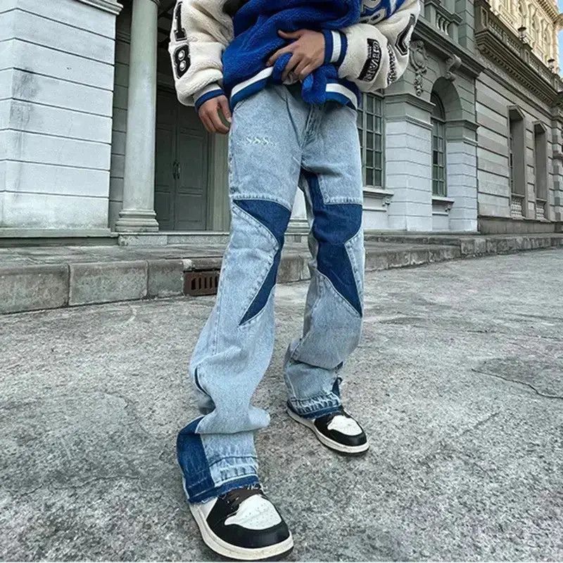 Japanese Brand Straight jeans Harajuku style patchwork retro stars Size US 32 / EU 48 - 2 Thumbnail