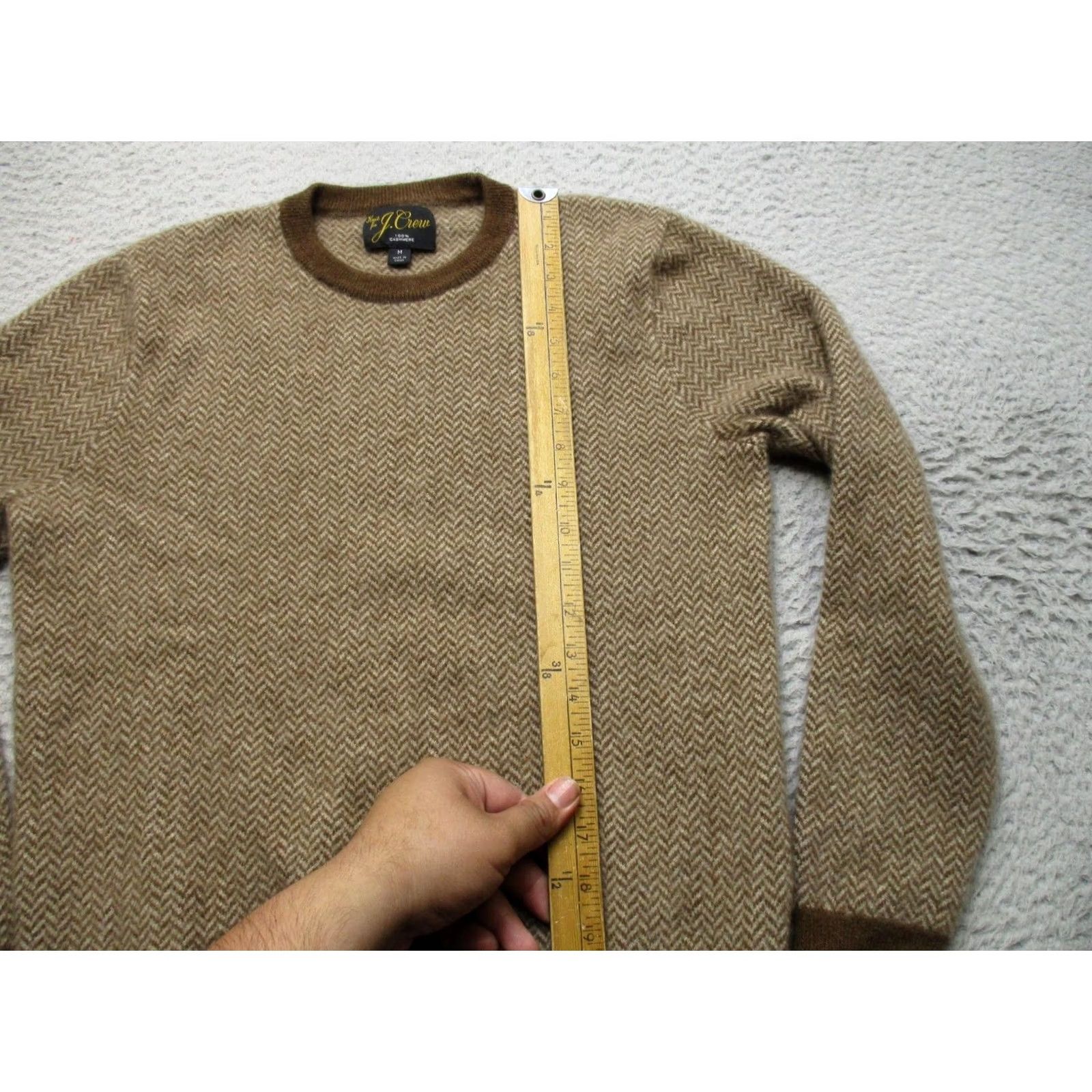 J.Crew J.Crew Sweater Mens M Brown 100% Cashmere Herringbone Crewneck Knit Pullover Size US M / EU 48-50 / 2 - 4 Thumbnail