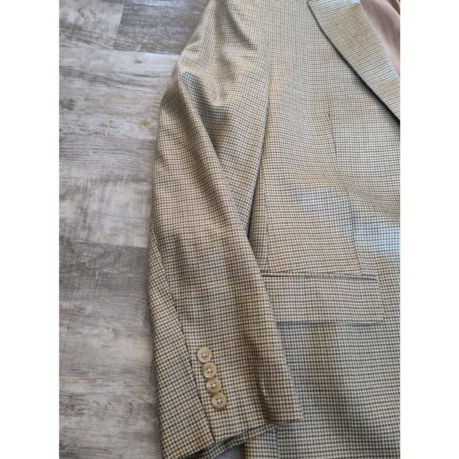 Stafford Lauren Ralph Lauren Suit Jacket Houndstooth Mens 43L Blazer Silk Wool Tweed Notch Lapel Single-Breasted Two-Button Long Modern Dress Size 46R - 4 Thumbnail