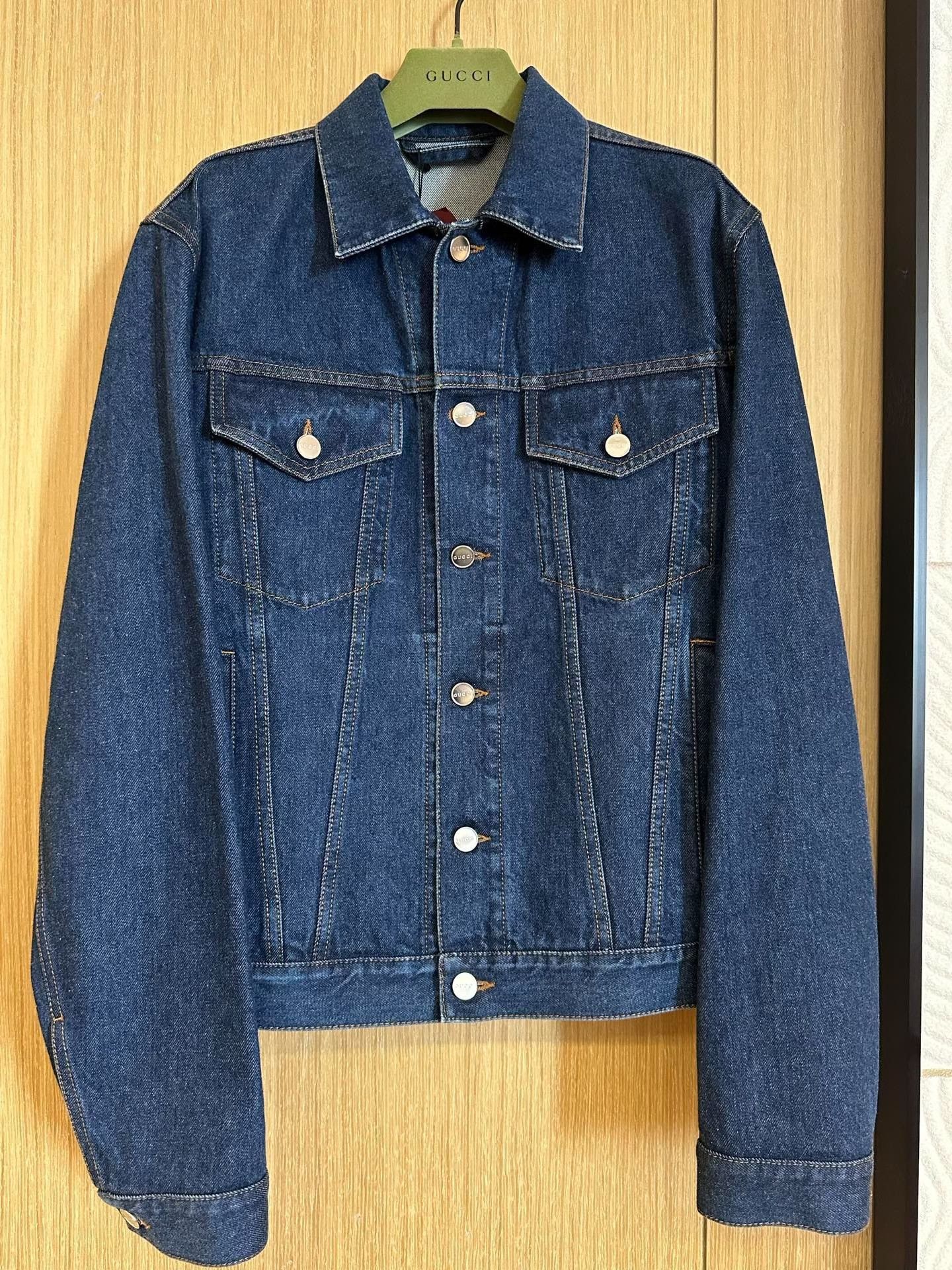 Gucci Gucci Blue Denim Jacket with Red-Green Stripes Size US S / EU 44-46 / 1 - 1 Thumbnail