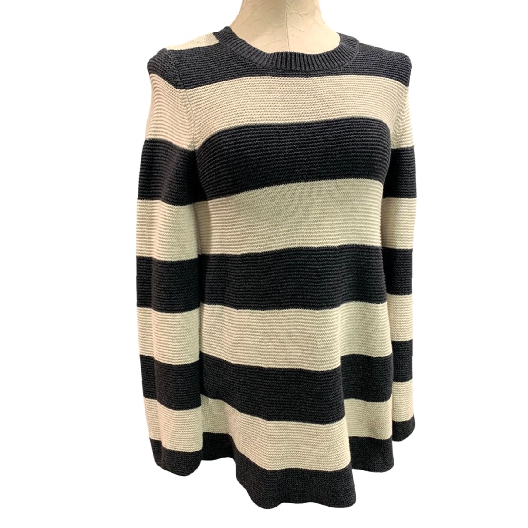 Loft LOFT Medium Womens Gray Ivory Striped Long Sleeve Pullover Sweater M Size M / US 6-8 / IT 42-44 - 2 Thumbnail