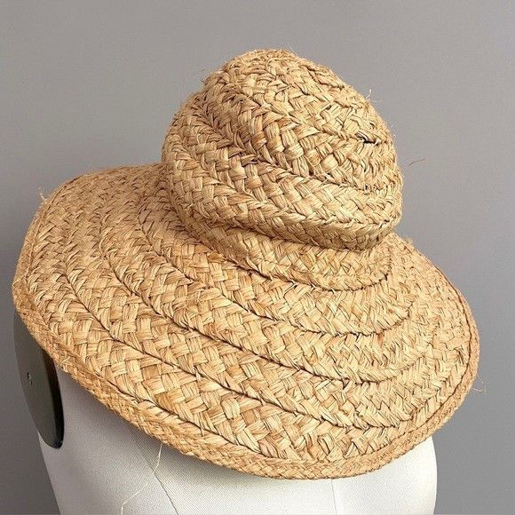 Vintage Vintage Natural Straw Raffia Floppy Large Brimmed Hat - O/S Size ONE SIZE - 2 Thumbnail