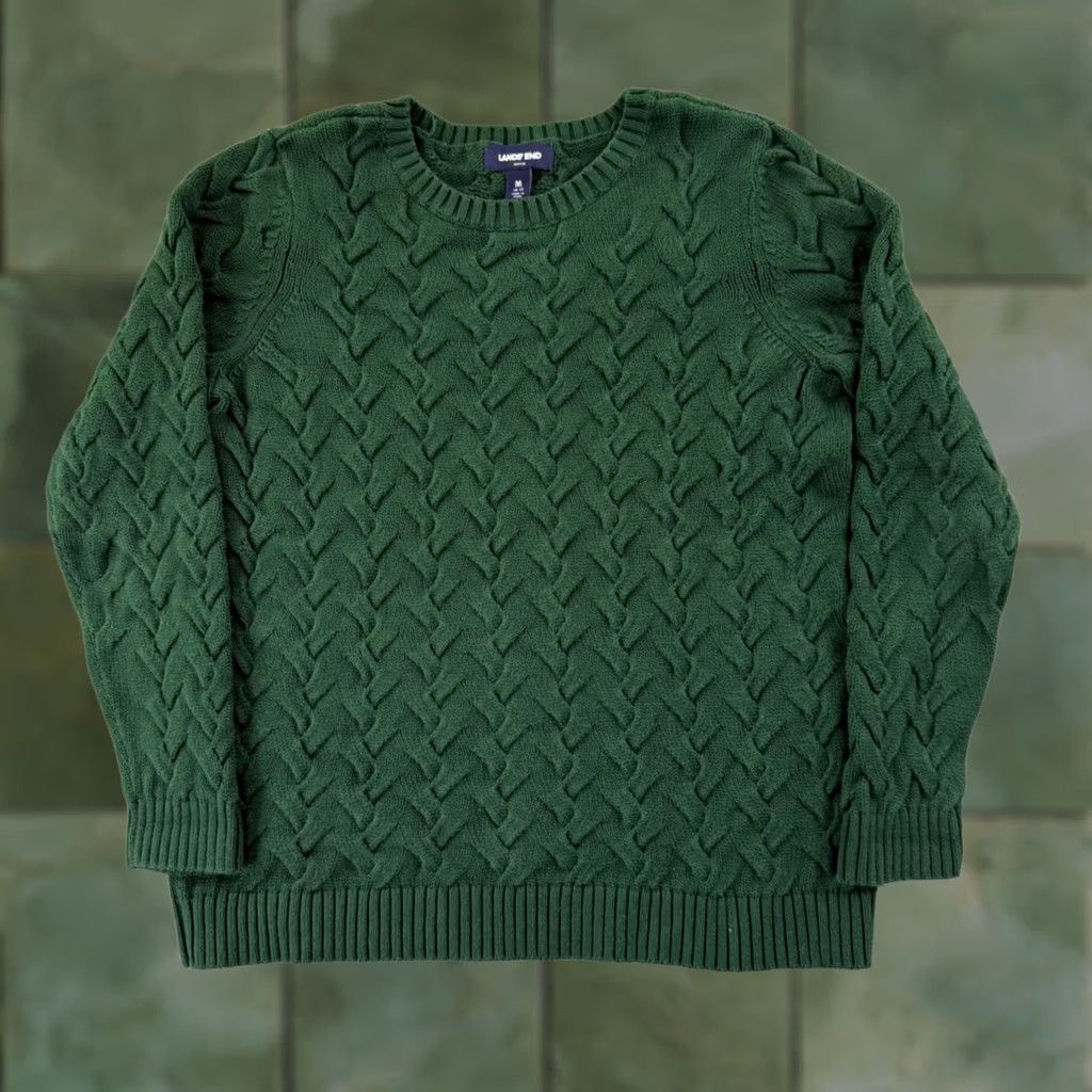 Lands' End Lands' End Drifter Sweater Woman's Medium Green Long Sleeve Cable Knit Preppy Pullover Blacklisted? (No) Size M / US 6-8 / IT 42-44 - 1 Thumbnail