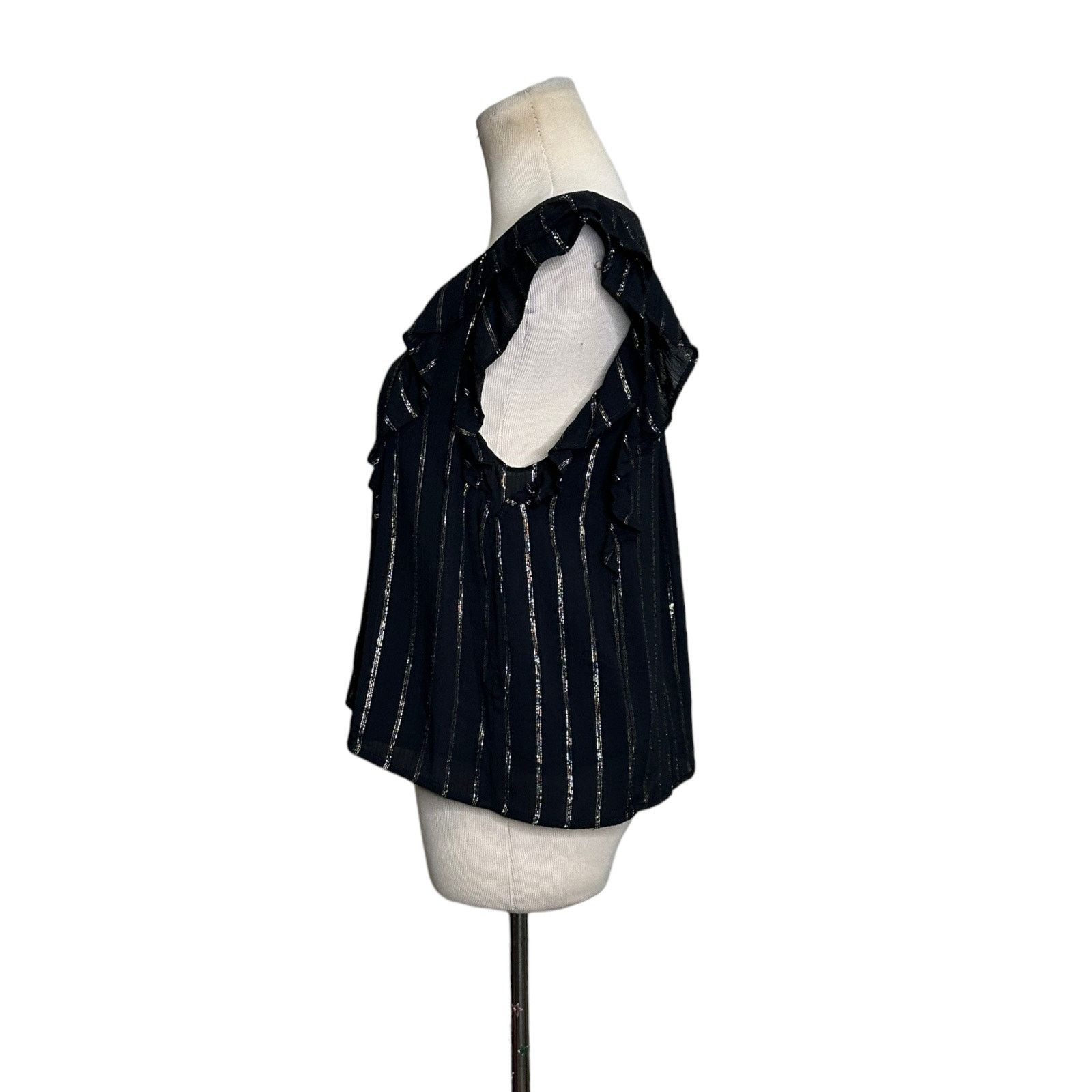 BB Dakota BB Dakota black silver stripes ruffled blouse size Small Size S / US 4 / IT 40 - 10 Thumbnail