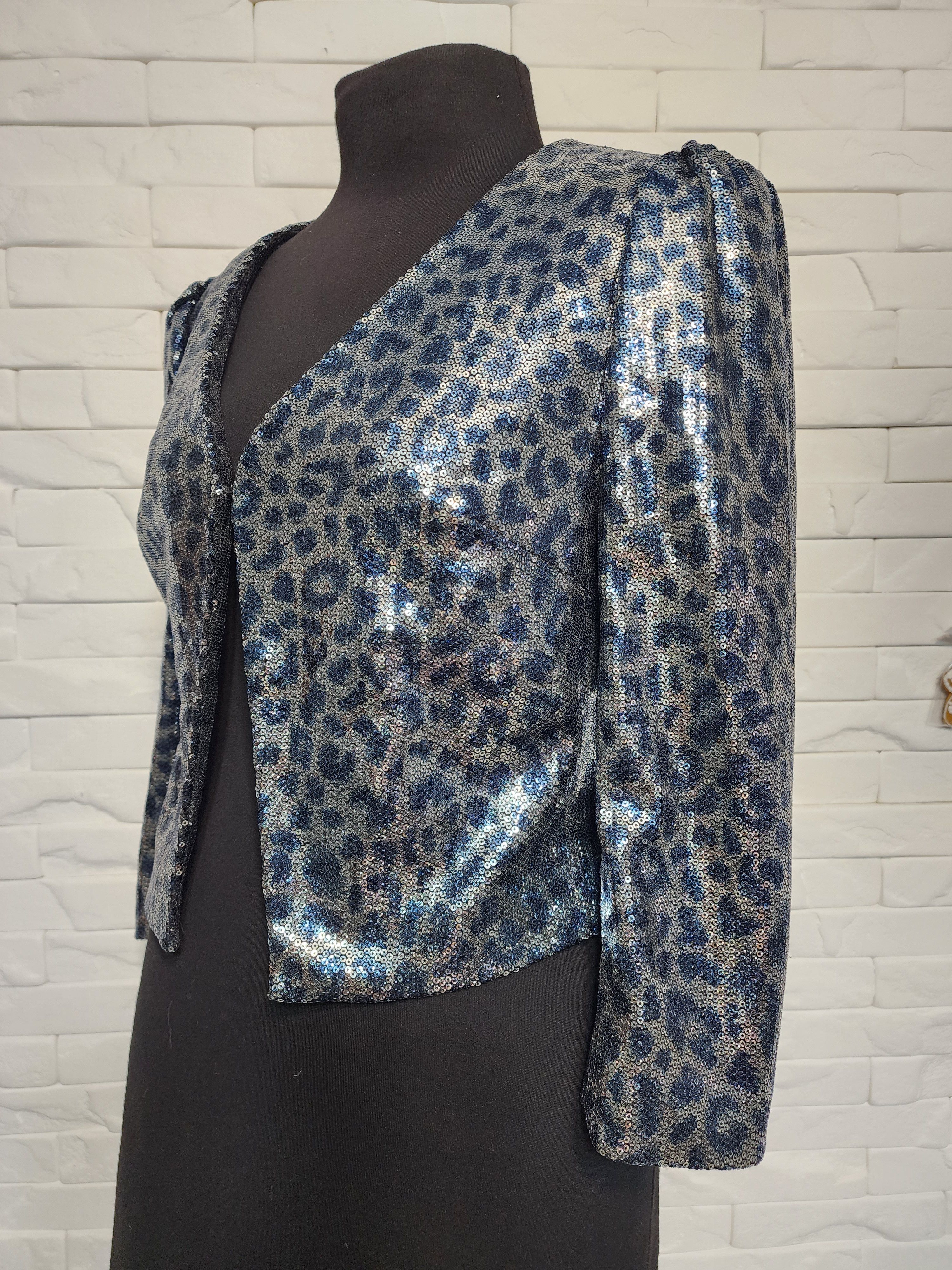 NEXT Silver-Blue Jacket With Sequins: Women's Blue Blazer Size M / US 6-8 / IT 42-44 - 2 Thumbnail
