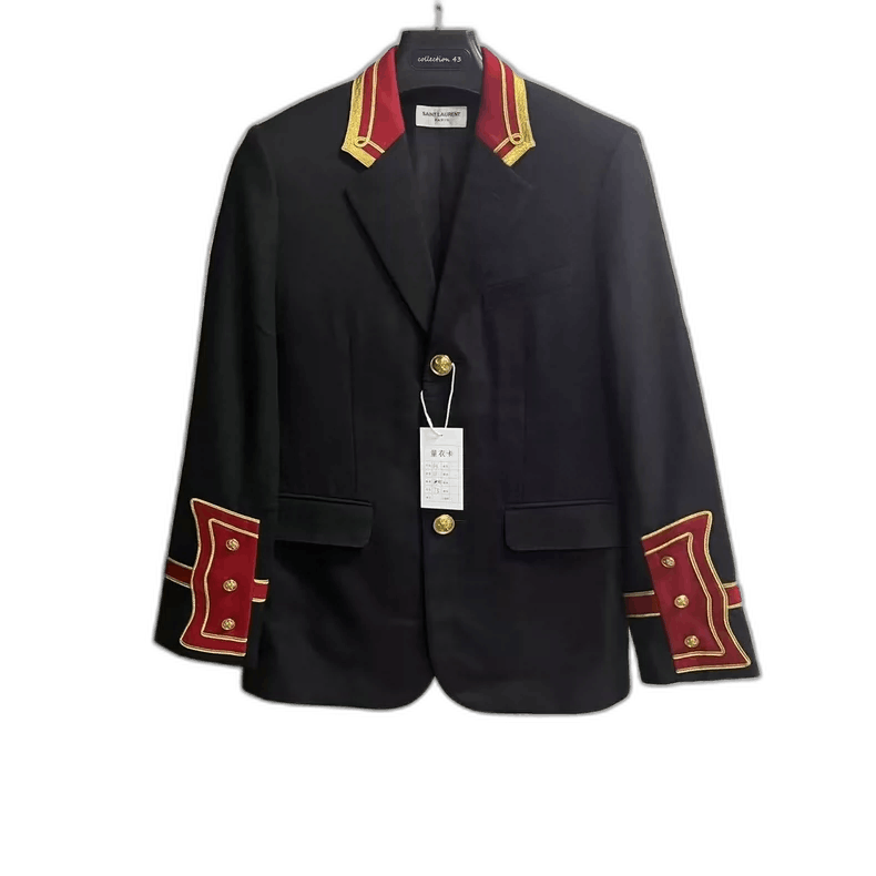 Saint Laurent Paris Saint Laurent Black Blazer with Red Details Size US M / EU 48-50 / 2 - 1 Thumbnail