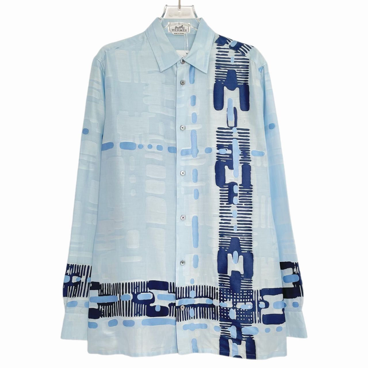Hermes Hermes Blue Irregular Pattern Shirt K26WX Size US S / EU 44-46 / 1 - 1 Thumbnail