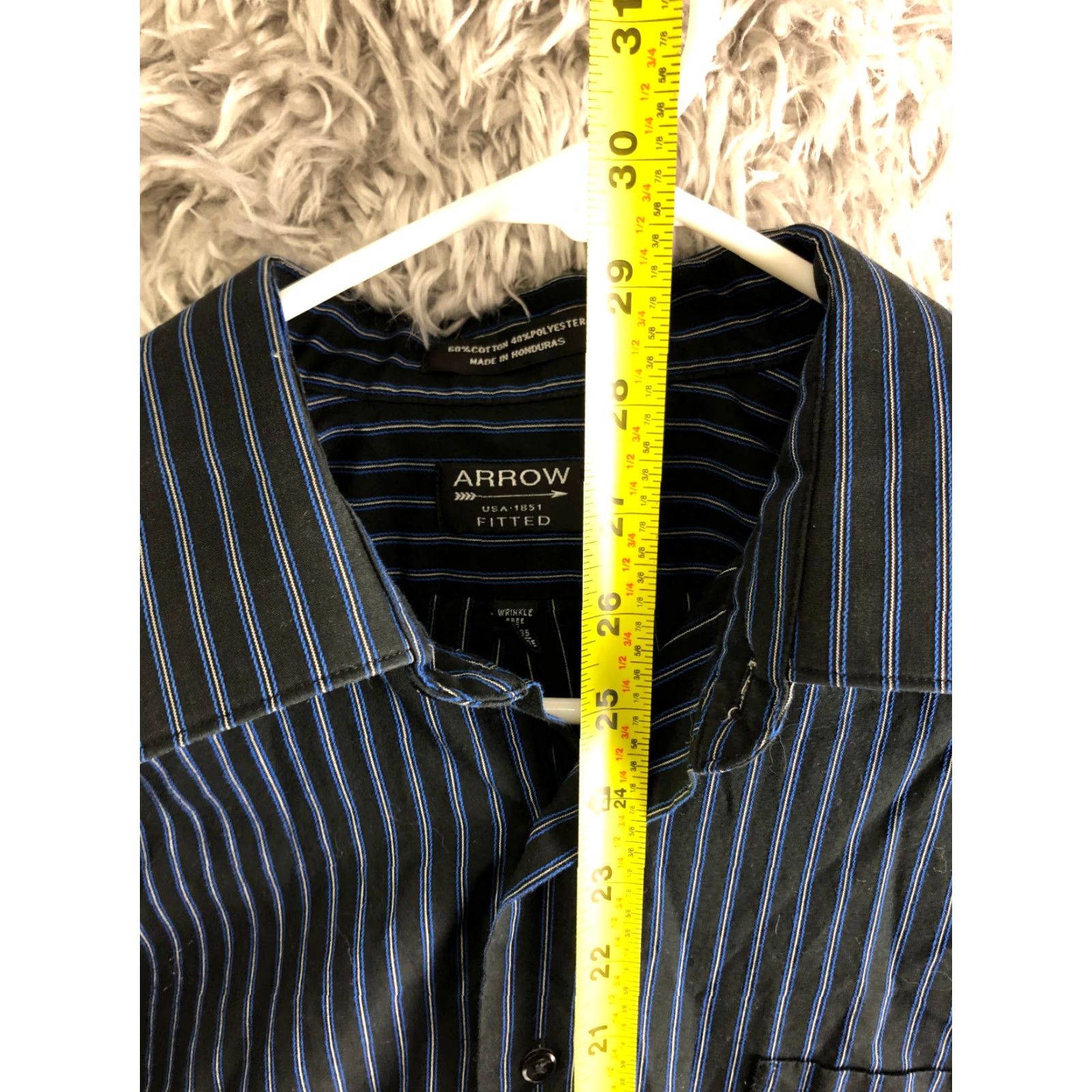 Arrow Arrow Shirt XL Blue Striped Mens Long Sleeve Spread Collar Wrinkle Free Button-Up Regular Fit Apparel Size US XL / EU 56 / 4 - 5 Thumbnail
