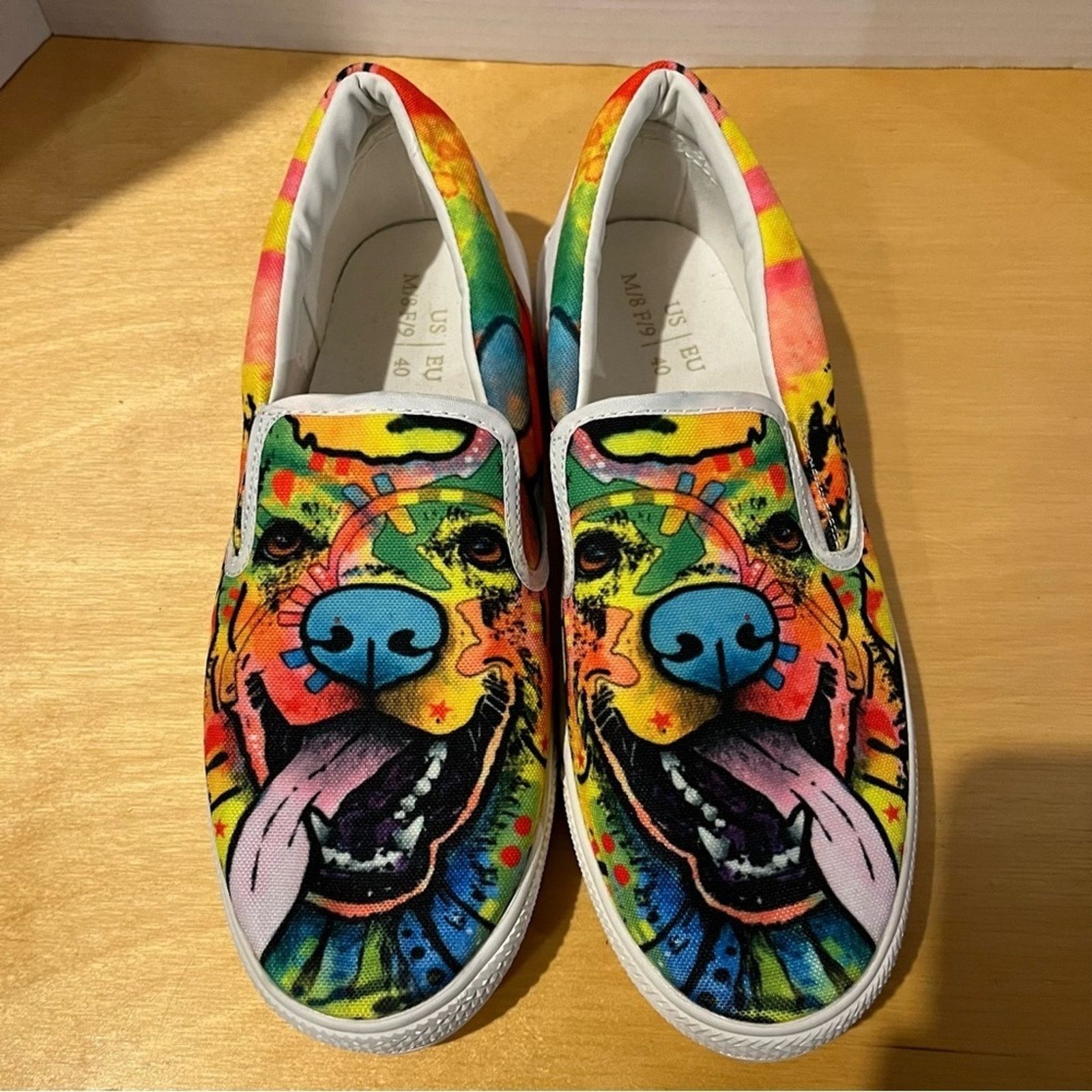 Other Colorful Dog Face Shoes Womens 9 Rainbow Hippie Boho Slip On Size US 9 / IT 39 - 2 Thumbnail