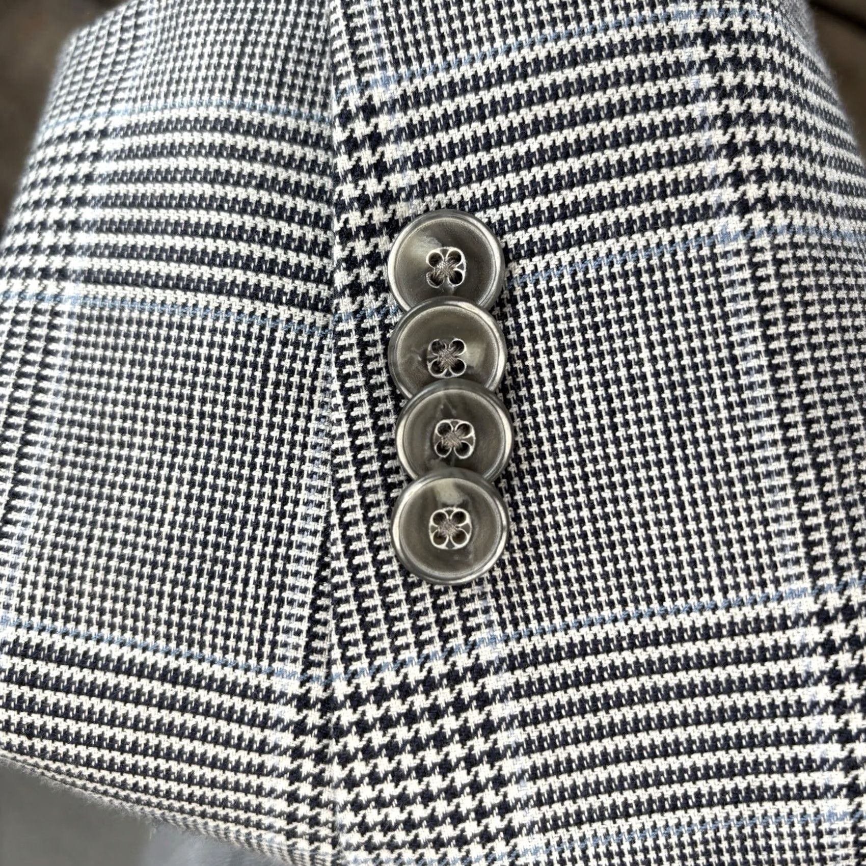 Jos. A. Bank Jos A Bank Blazer Mens 40L White Navy Glen Plaid Sport Coat Cotton Linen Blend Regular Long Notch JAB 80s 90s Classic Designer USA Mens Size 40R - 5 Thumbnail