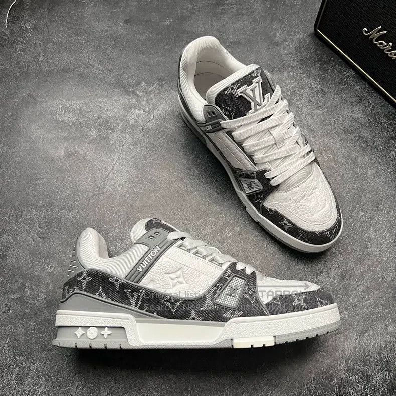 Louis Vuitton TRAINER Grey and White Denim shoes