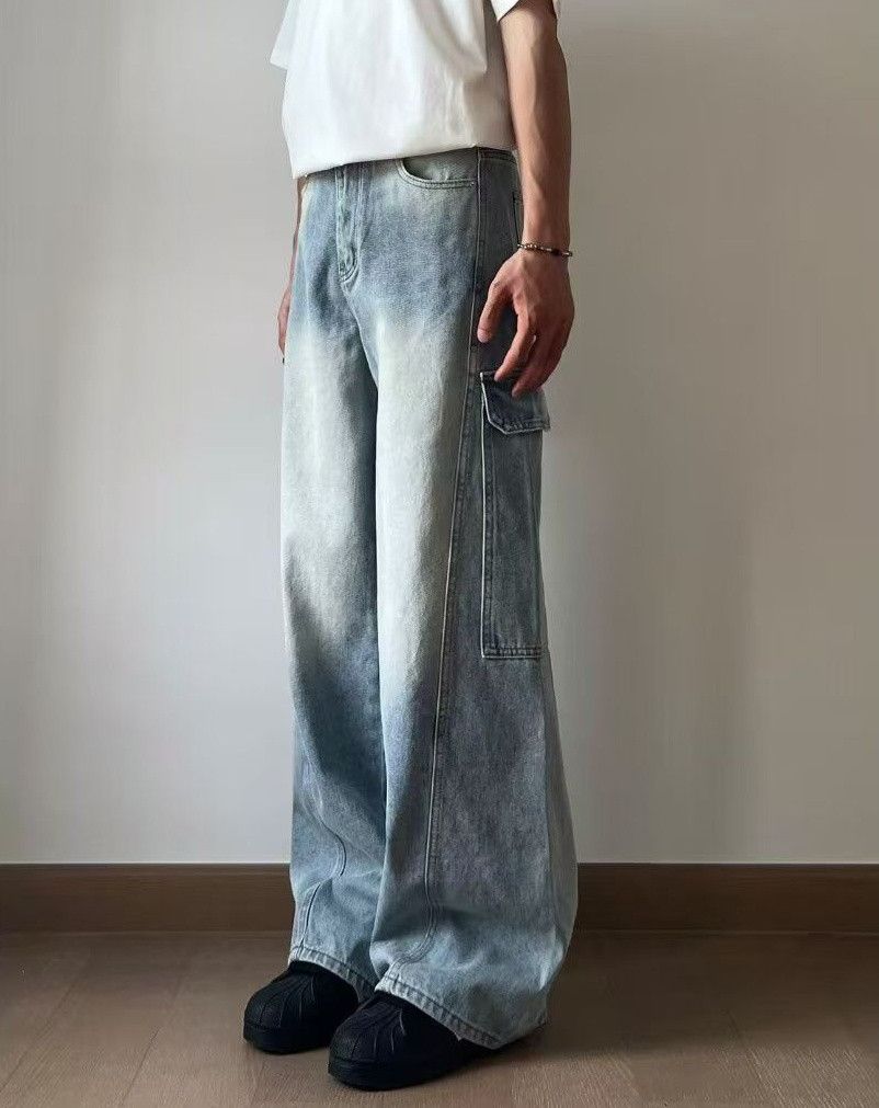 Japanese Brand × Jean Men's street washed vintage distressed straight jeans y2k Size US 32 / EU 48 - 3 Thumbnail