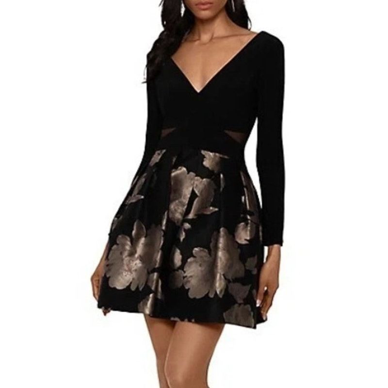 Other XSCAPE LS Fit & Flare Cocktail Dress Black Gold NWT 6 Size M / US 6-8 / IT 42-44 - 1 Thumbnail