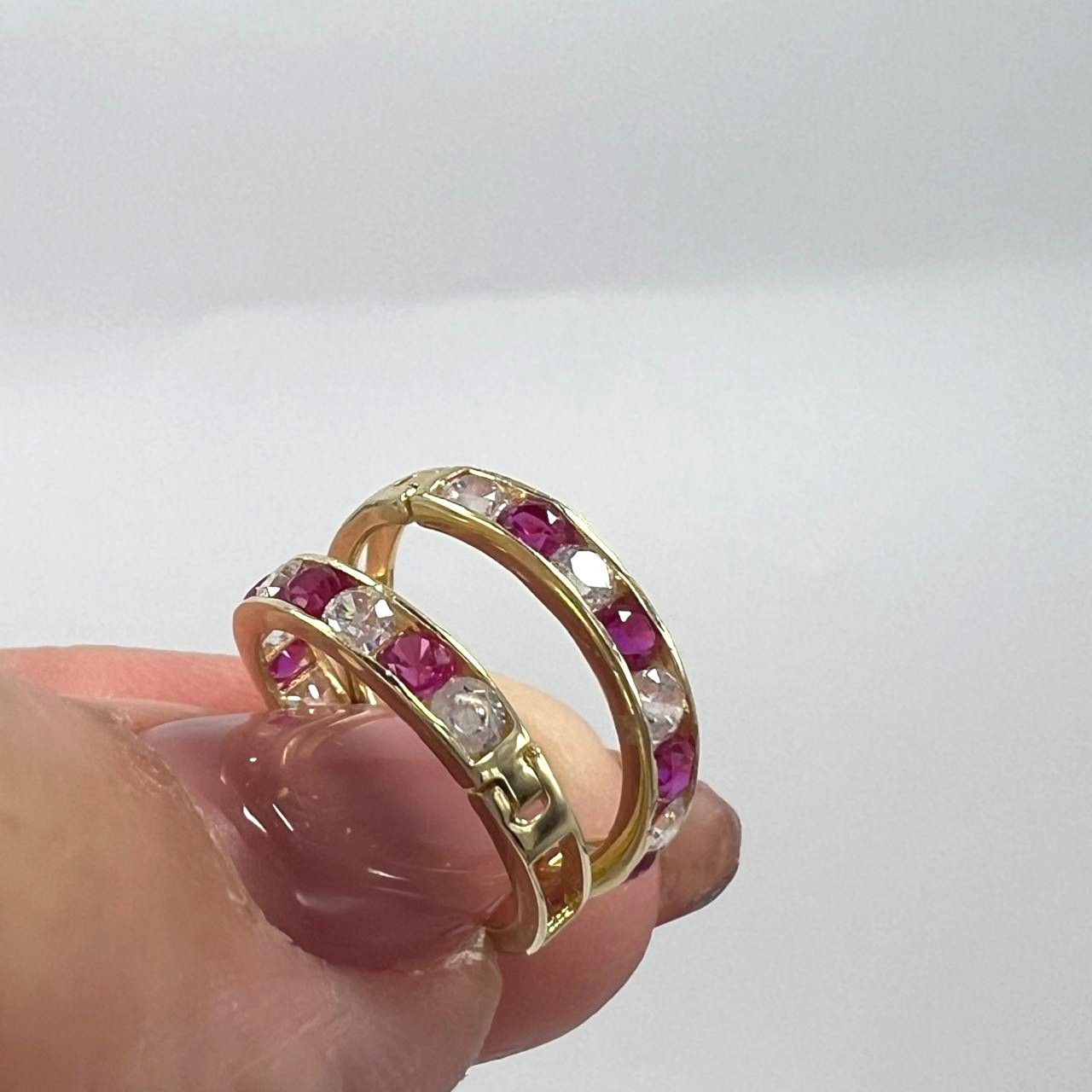 Other New 14K Yellow Gold Hoop Earrings with White and Pink Zircon Size ONE SIZE - 1 Thumbnail