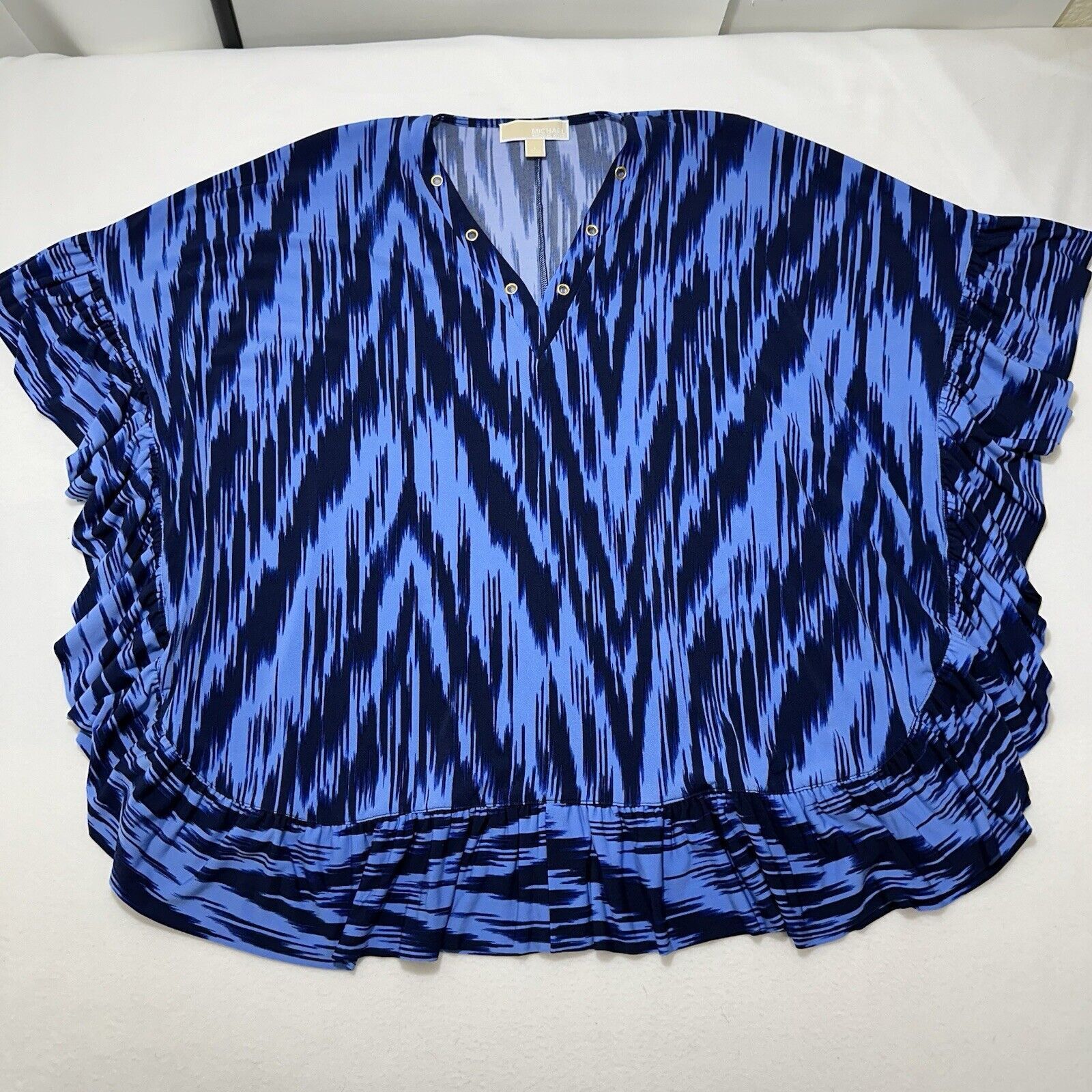 Michael Kors Michael Kors Large Blue V-Neck Blouse Kaftan Top Eyelet Size L / US 10 / IT 46 - 1 Thumbnail