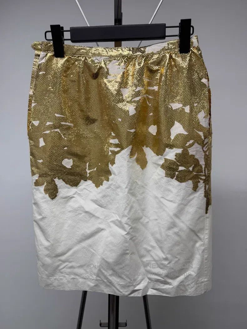 Dries Van Noten Dries Van Noten Size: Medium Gold foil flower-printed skirt Size 25" / US 0 / IT 36 - 3 Thumbnail
