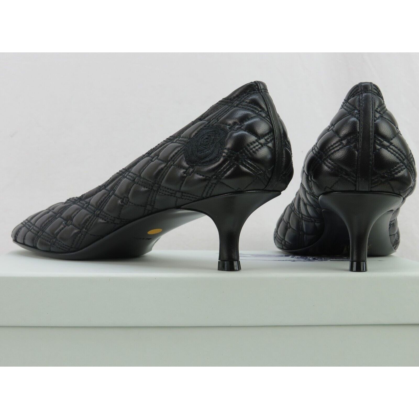 Burberry BURBERRY BABY BLACK QUILTED LEATHER LOGO KITTEN PUMPS 39 9 Size US 9 / IT 39 - 13 Thumbnail