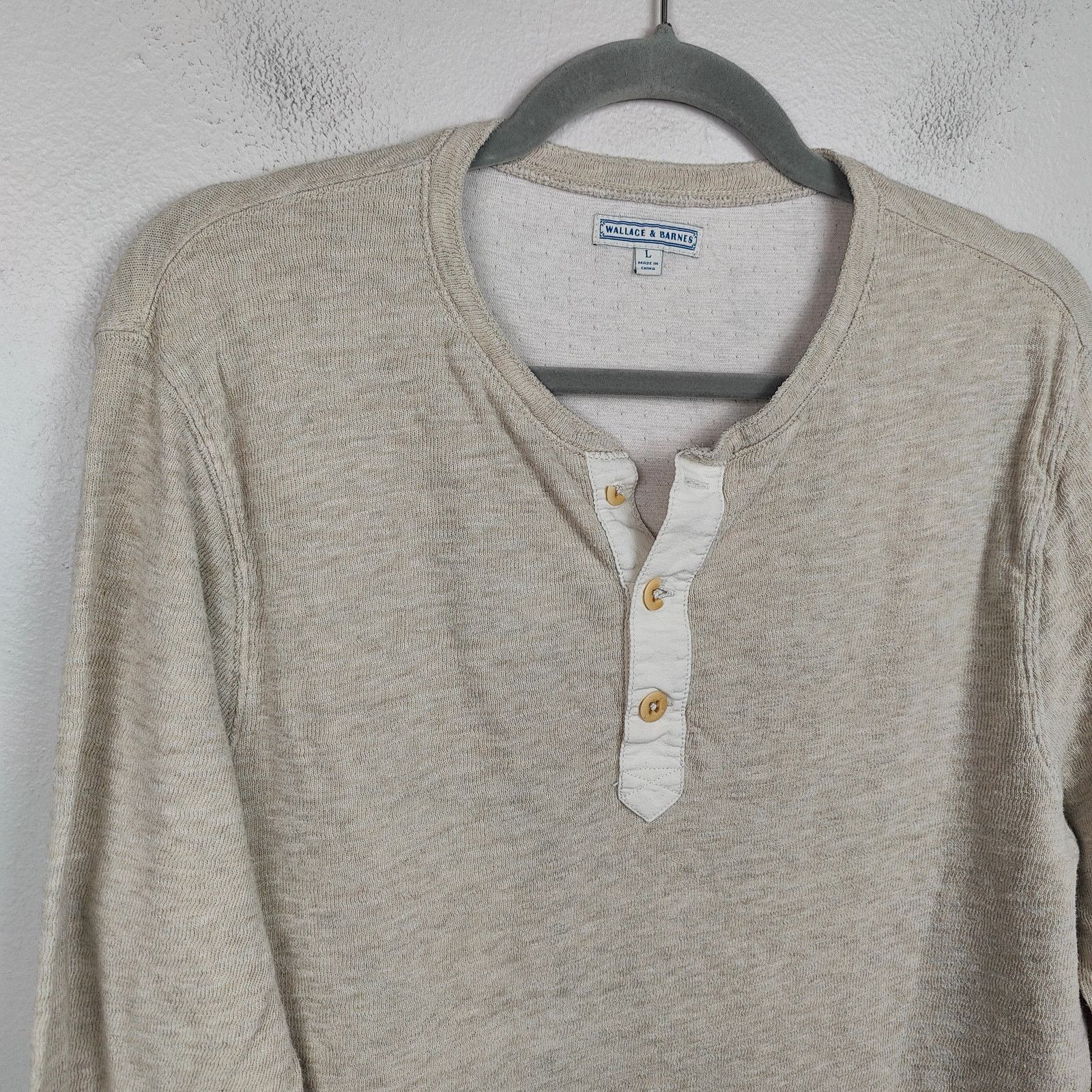 J.Crew Wallace & Barnes Henley Shirt Mens Large Cream Heather Size US L / EU 52-54 / 3 - 2 Thumbnail