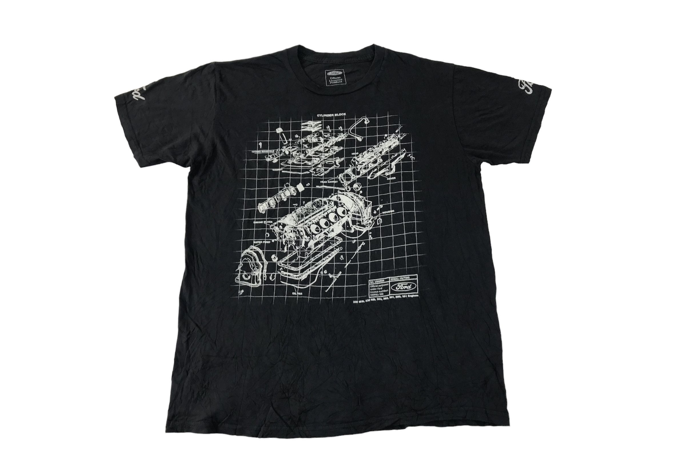 image of 1990X Clothing x Ford Racing Ford Component Engine Part Automotive Blueprint Diagram Tee in Black (