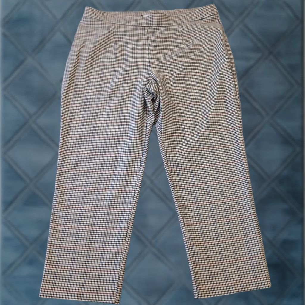 Vintage Briggs Womens Petite Pants Beige Plaid Pull On Stretch Ankle Size XLP 38x25 Size 40" / US 18 - 1 Thumbnail