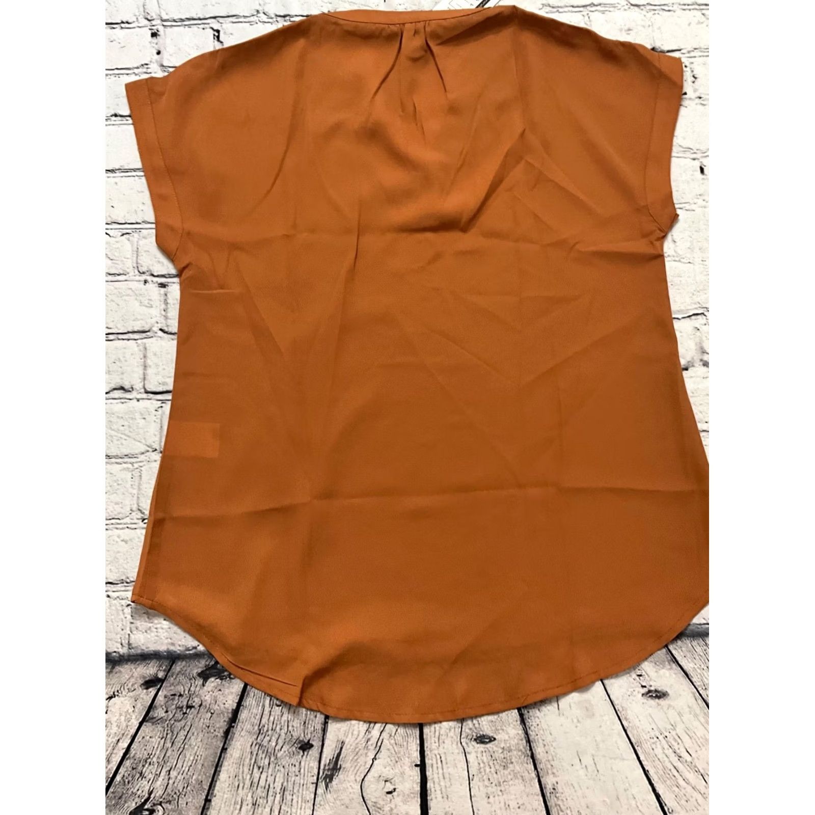 Vintage Soteer Womens Blouse S Solid Orange Short Sleeve V-Neck Pullover Regular Size S NWT Size S / US 4 / IT 40 - 5 Thumbnail