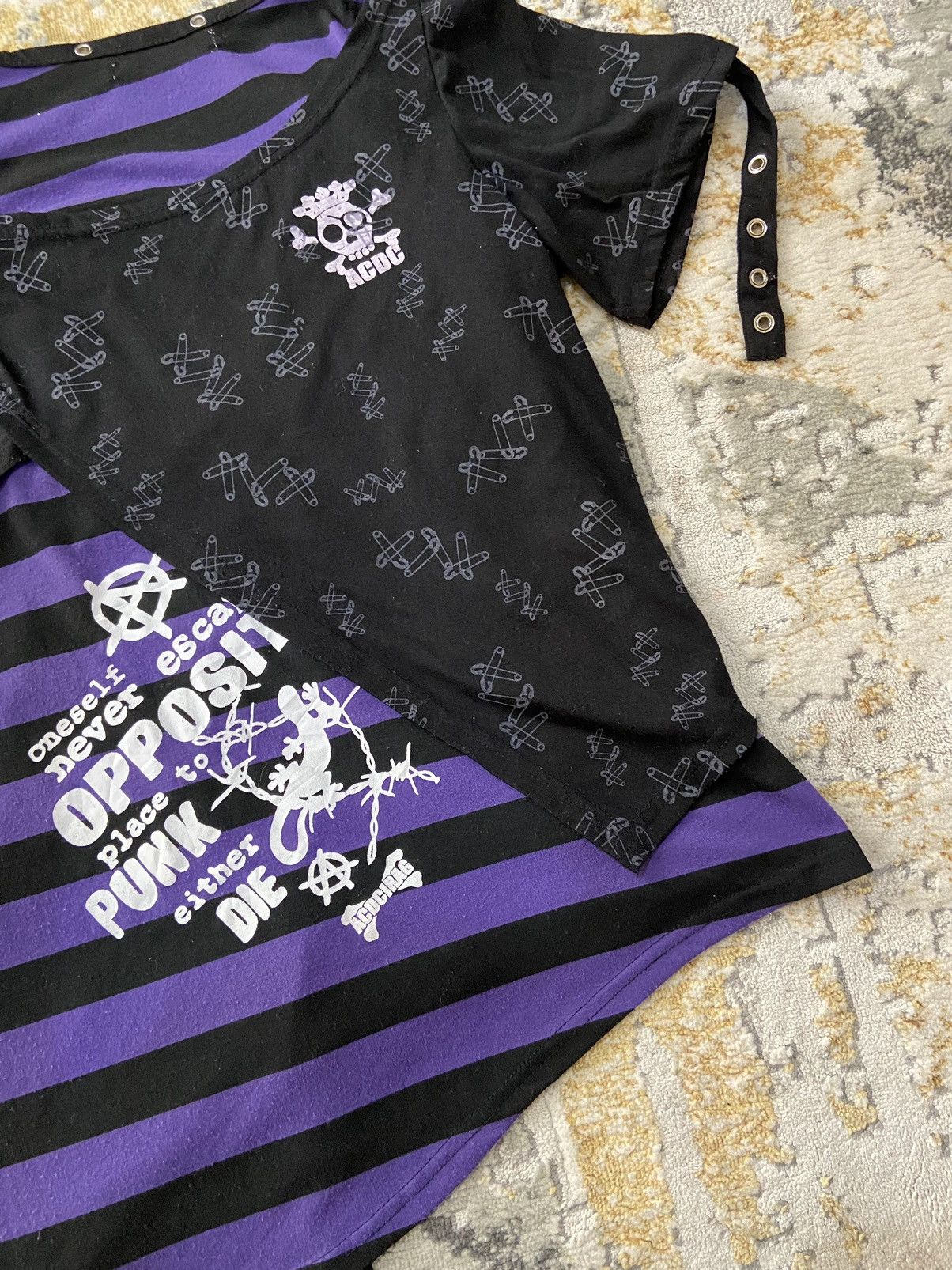 AC/DC × If Six Was Nine × Japanese Brand PUNK GOTHIC HORIZONTAL STRIPED SHIRT Size S / US 4 / IT 40 - 8 Thumbnail