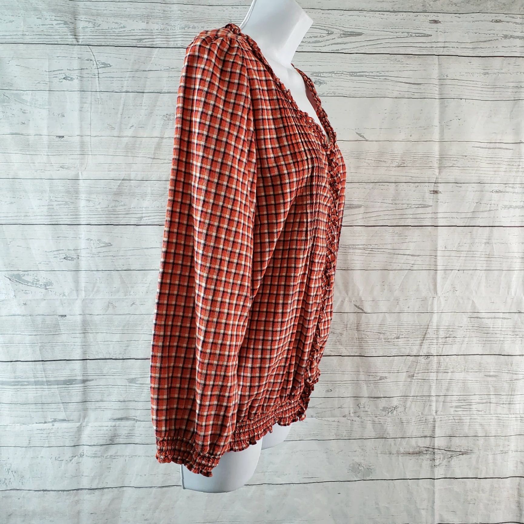 Vintage Denim & Supply Ralph Lauren Womens Button-Up Top Sz L Red Plaid Shirt Adult Womens Long Sleeve Button Front 100% Cotton Size L / US 10 / IT 46 - 3 Thumbnail