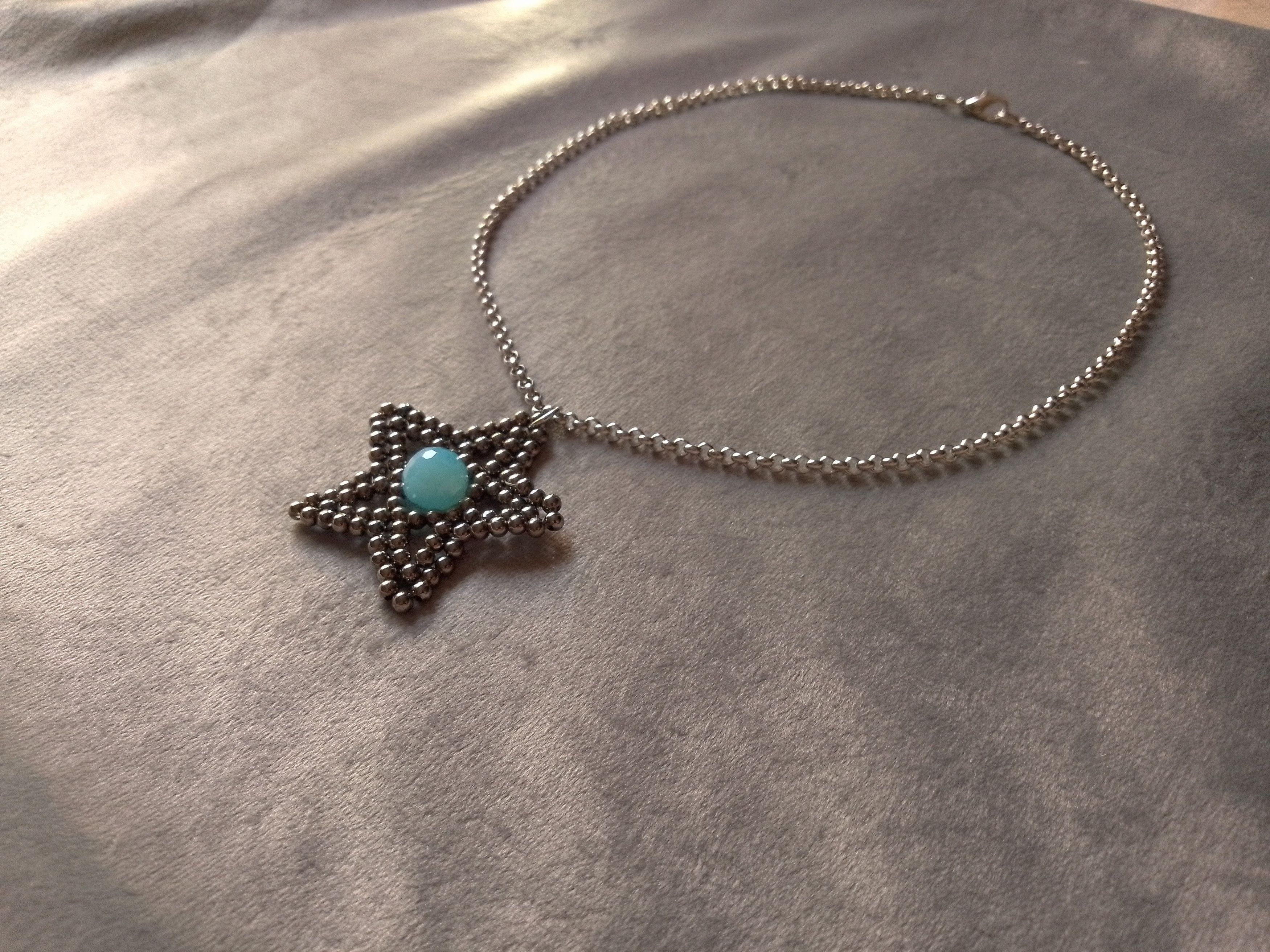 Handmade Necklace Star Beaded Pendant Blue Crystal Unique Design Size ONE SIZE - 5 Thumbnail