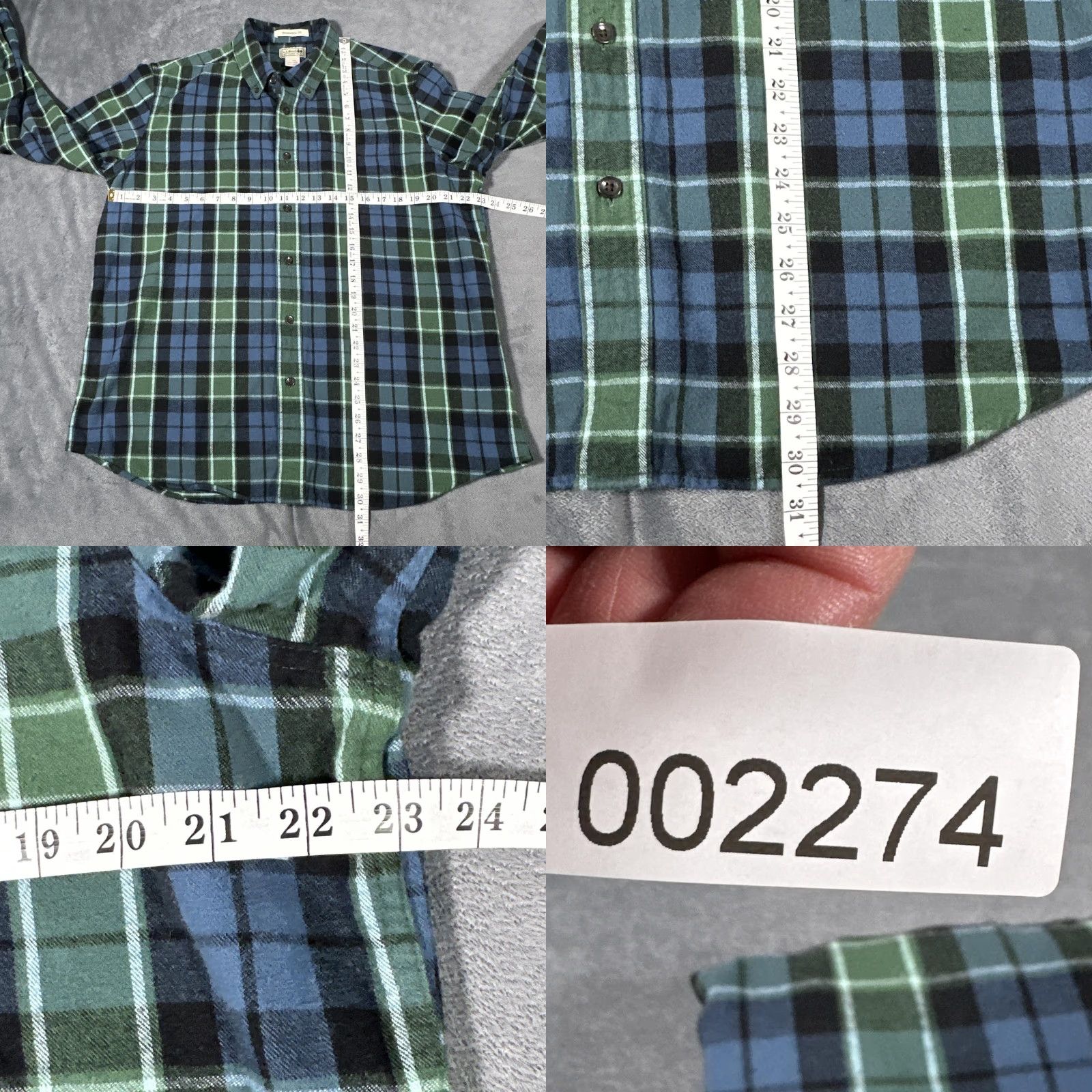 Vintage LL Bean Shirt Mens Large Blue Plaid Flannel Traditional Fit Button Front Lot 2 Size US L / EU 52-54 / 3 - 9 Thumbnail