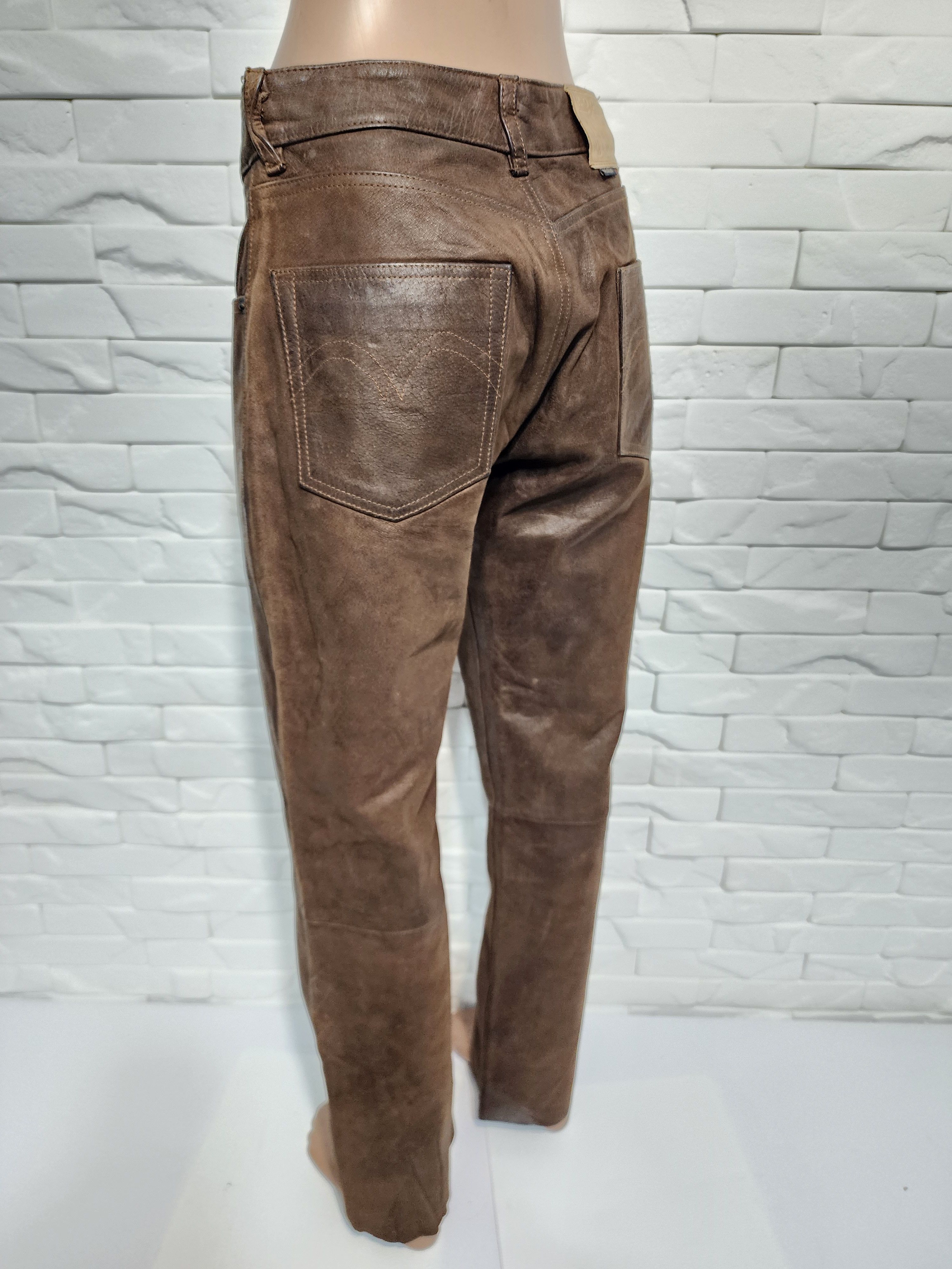 Genuine Leather Brown Nubuck Leather Pants - Denim Cut - Men's Size 29 Size US 29 - 8 Thumbnail