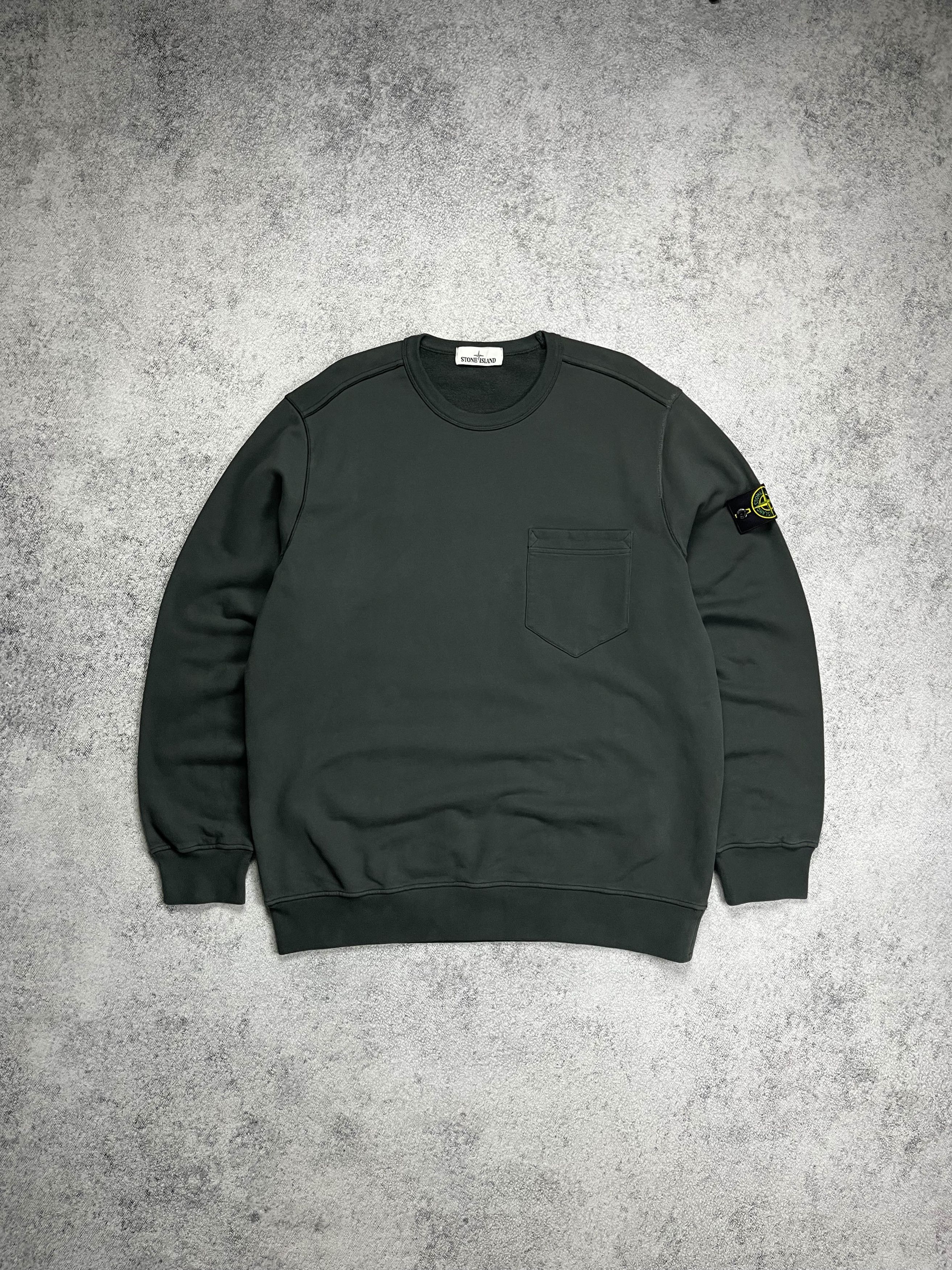 image of Stone Island Crew Neck Cotton Fleece Sweatshirt 3Xl in Dark Green, Men's (Size 2XL)