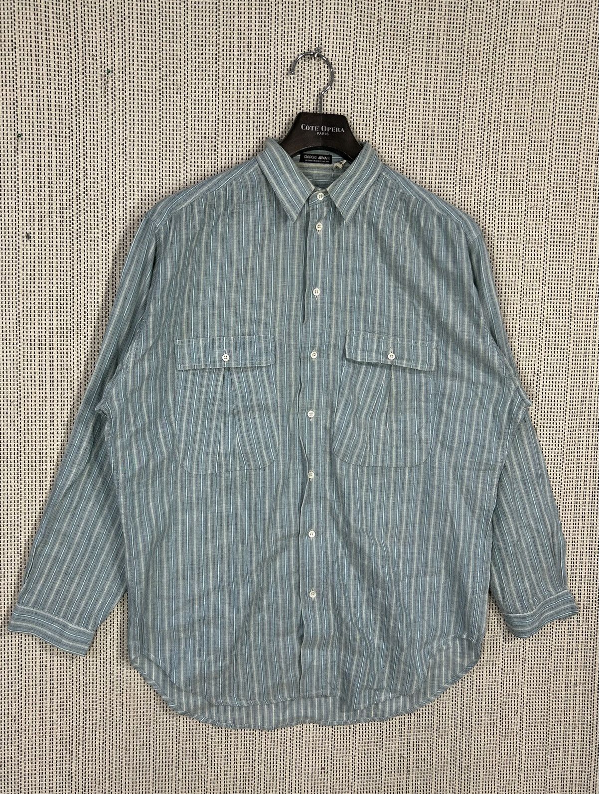 Giorgio Armani Vintage 80s giorgio armani black label shirt striped linen Size US XL / EU 56 / 4 - 2 Thumbnail