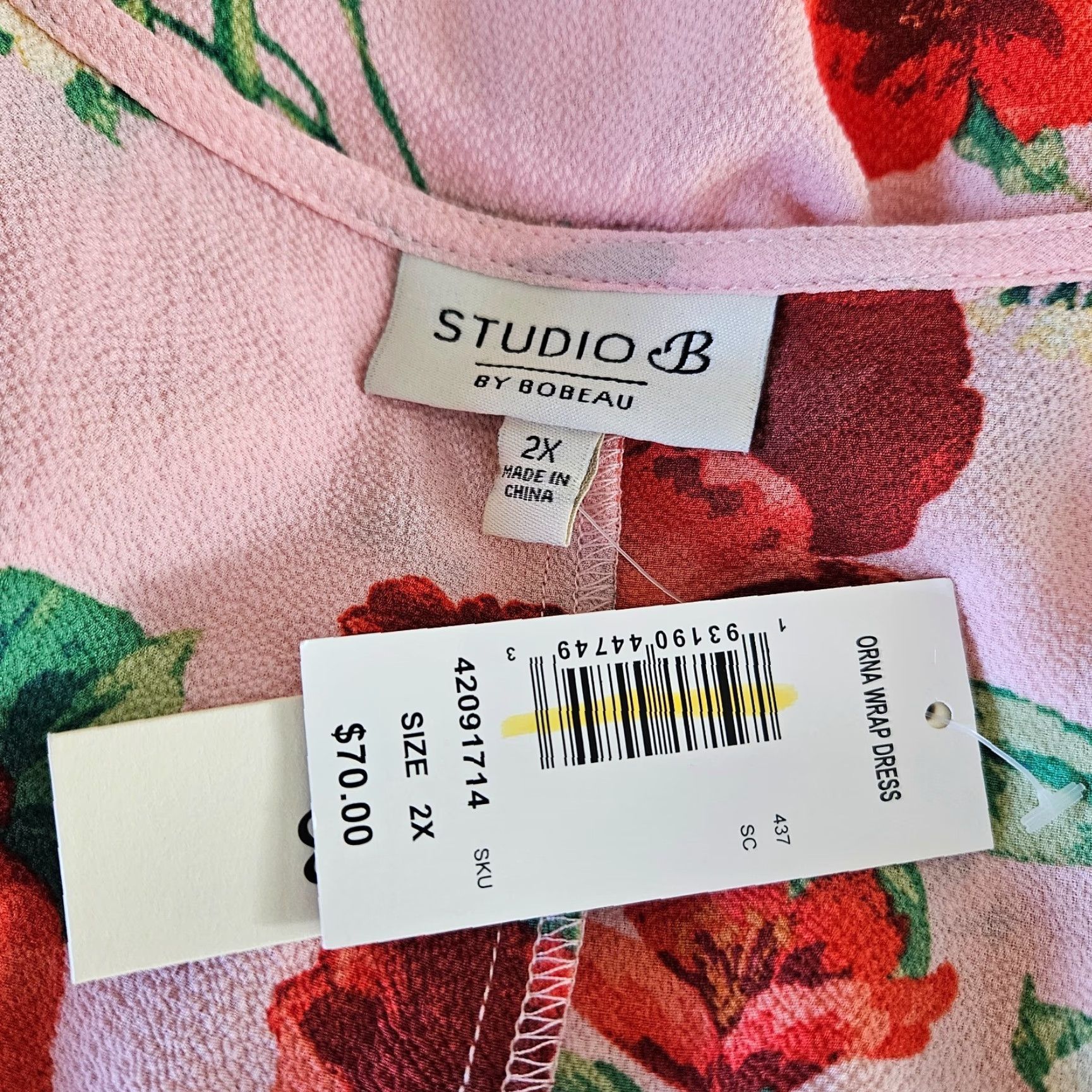 Vintage Studio B by Bobeau Womens Wrap Dress Sz 2X Pink Red Floral Size XXL / US 16-18 / IT 52-54 - 5 Thumbnail