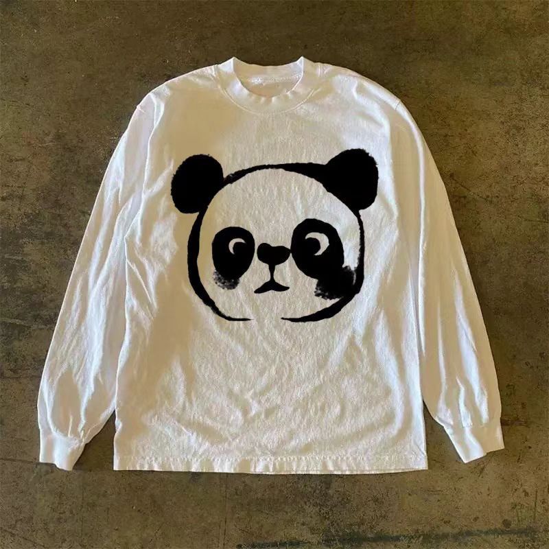 Japanese Brand × Vintage White casual retro panda head pattern long sleeve t-shirt Size US L / EU 52-54 / 3 - 1 Thumbnail
