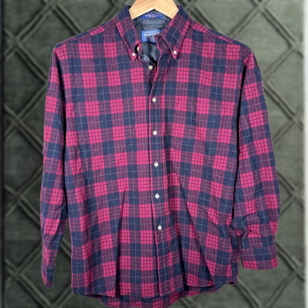 Pendleton Pendleton Button-Down Shirt Red/Blue Plaid Pure Virgin Wool USA Made - Medium Size US M / EU 48-50 / 2 - 1 Thumbnail