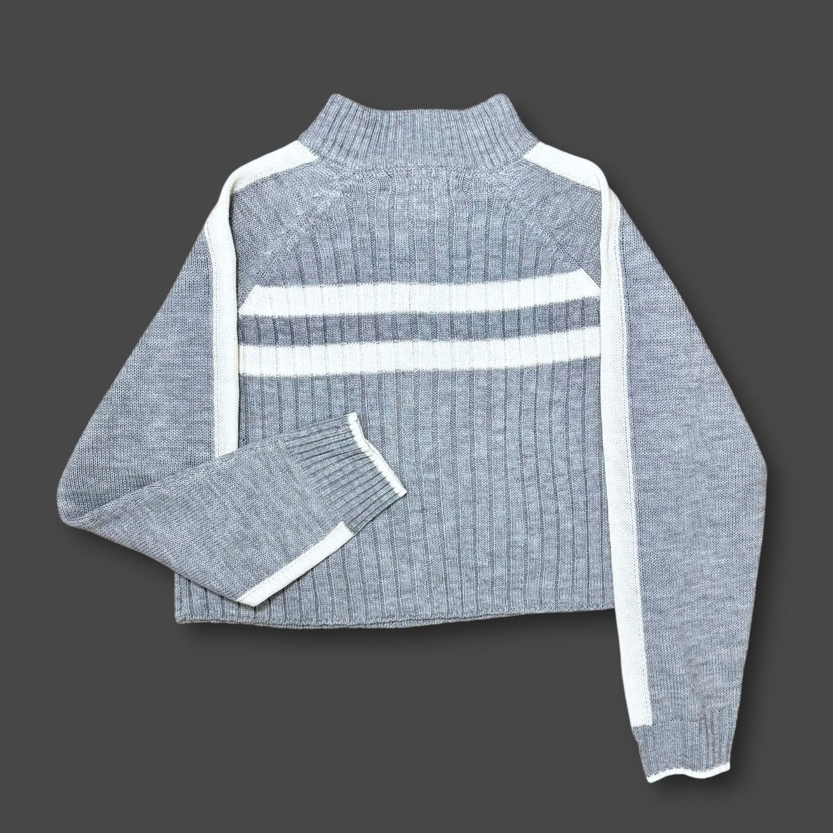 Other Cotton Emporium Women’s Gray White Zip Up Crop Sweater Sz L Size L / US 10 / IT 46 - 8 Thumbnail