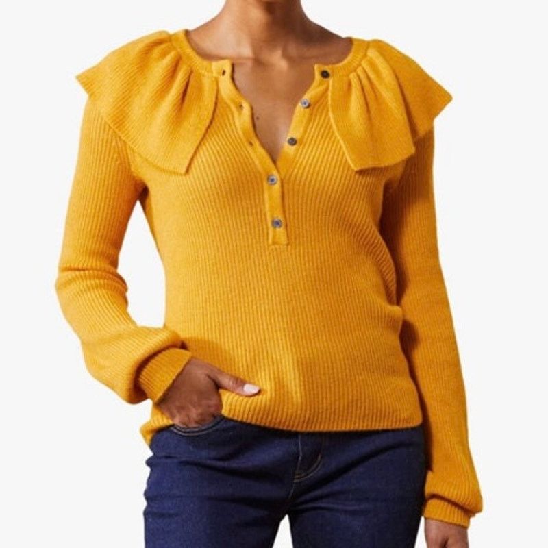Boden Boden Frill Collar Mustard Yellow Button Front Sweater Size S / US 4 / IT 40 - 1 Thumbnail