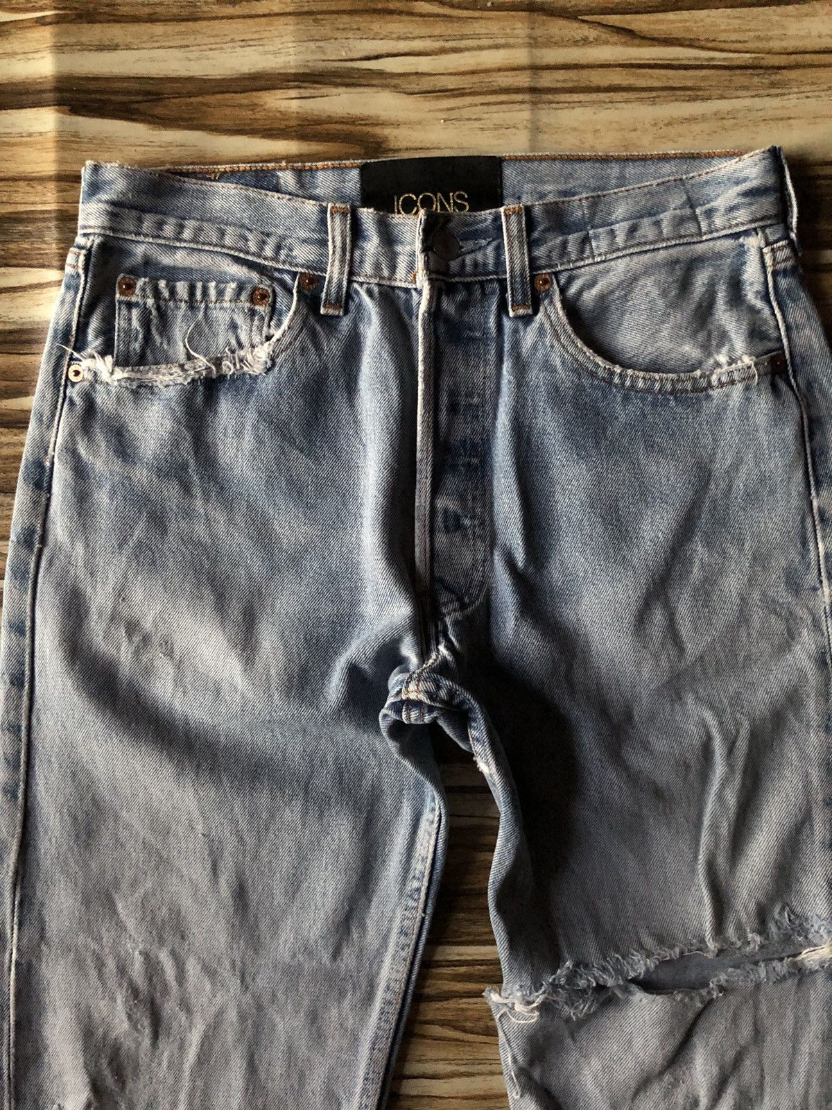 Levi's Vtg Reworked 501 USA Icons Distressed Cropped Blue Denim Size US 29 - 3 Thumbnail