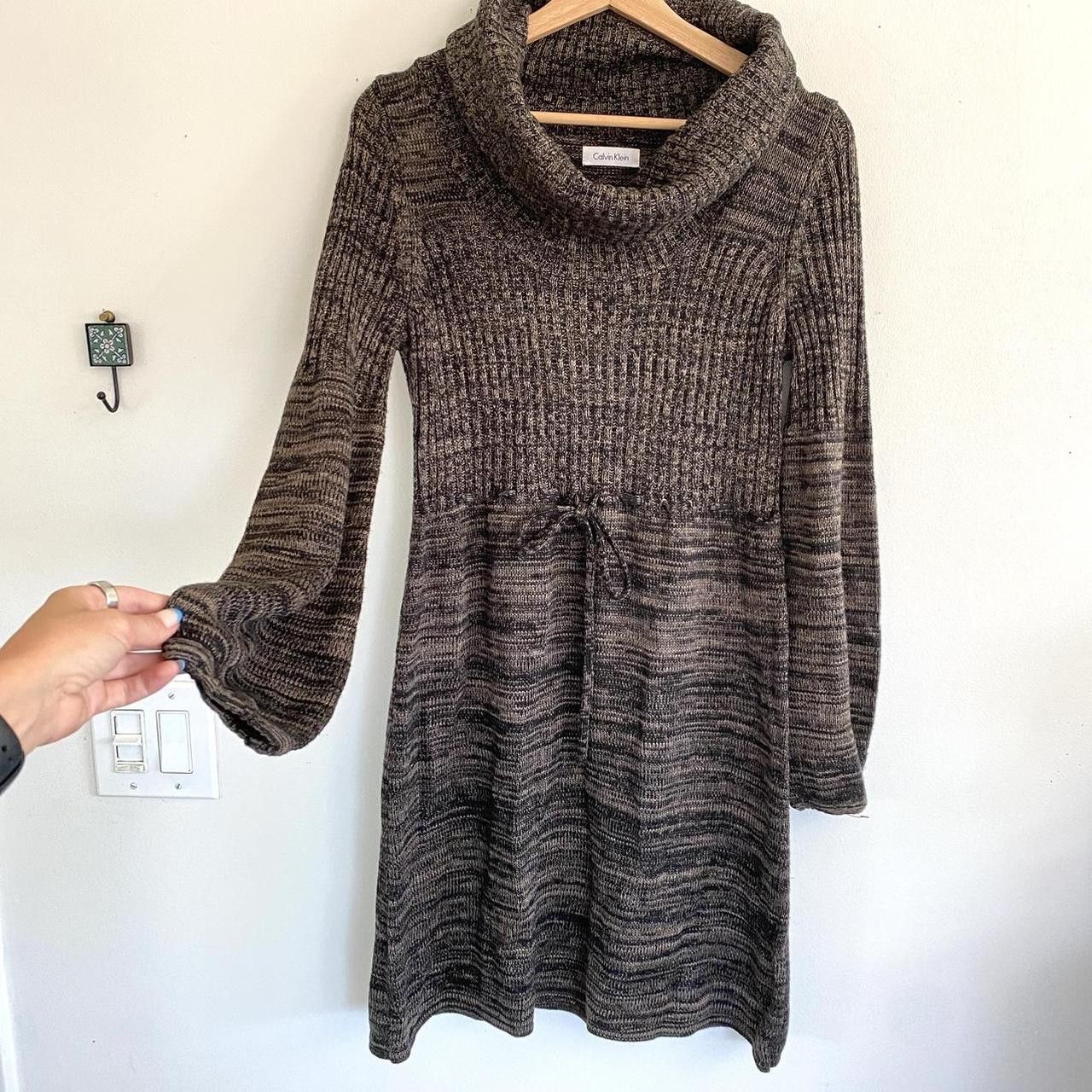 Calvin Klein CALVIN KLEIN BLACK BROWN SWEATER MIDI DRESS TURTLE MEDIUM Size M / US 6-8 / IT 42-44 - 4 Thumbnail